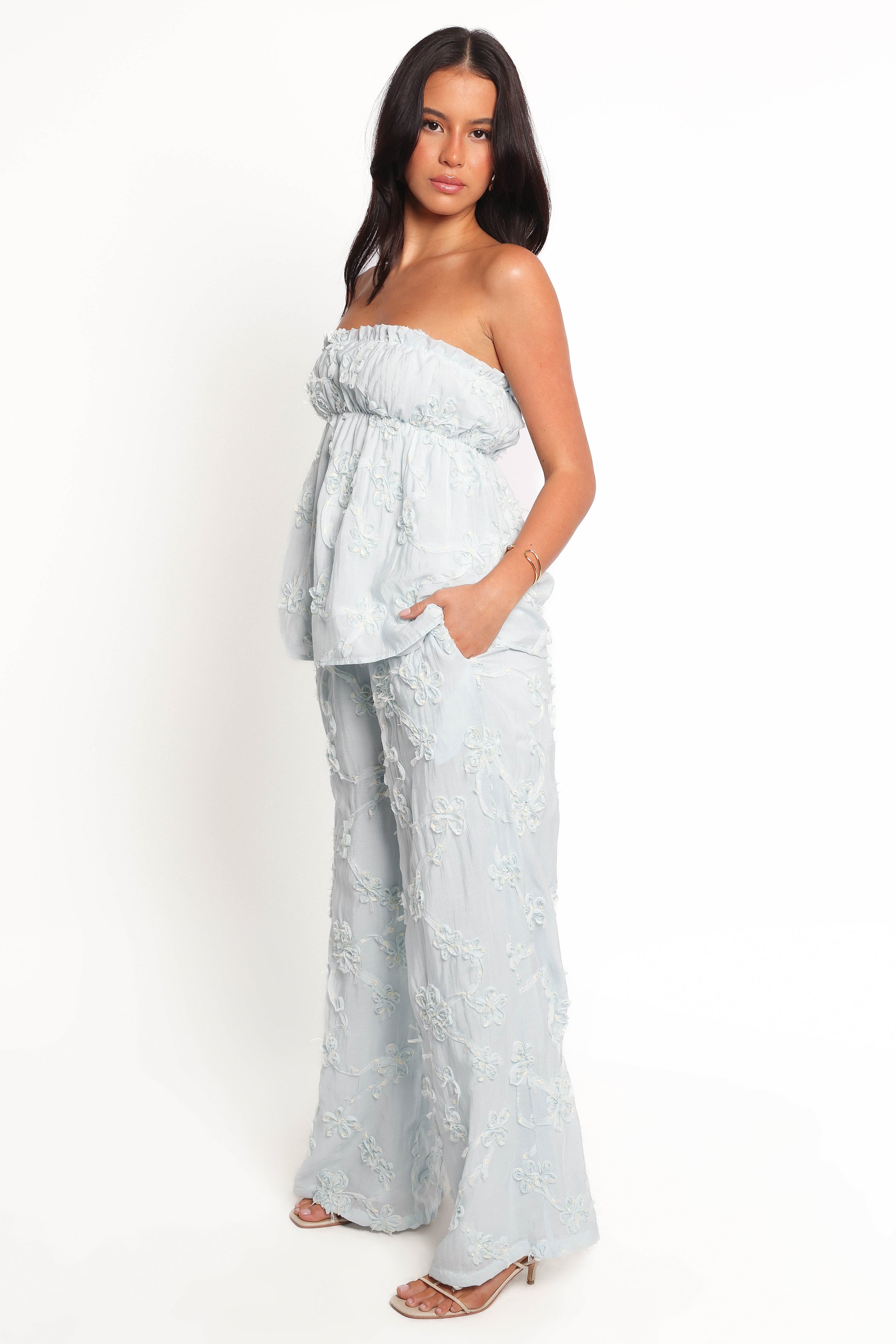Pale Blue High Waisted Wide Leg Robin Pants – Relaxed Fit & Pockets