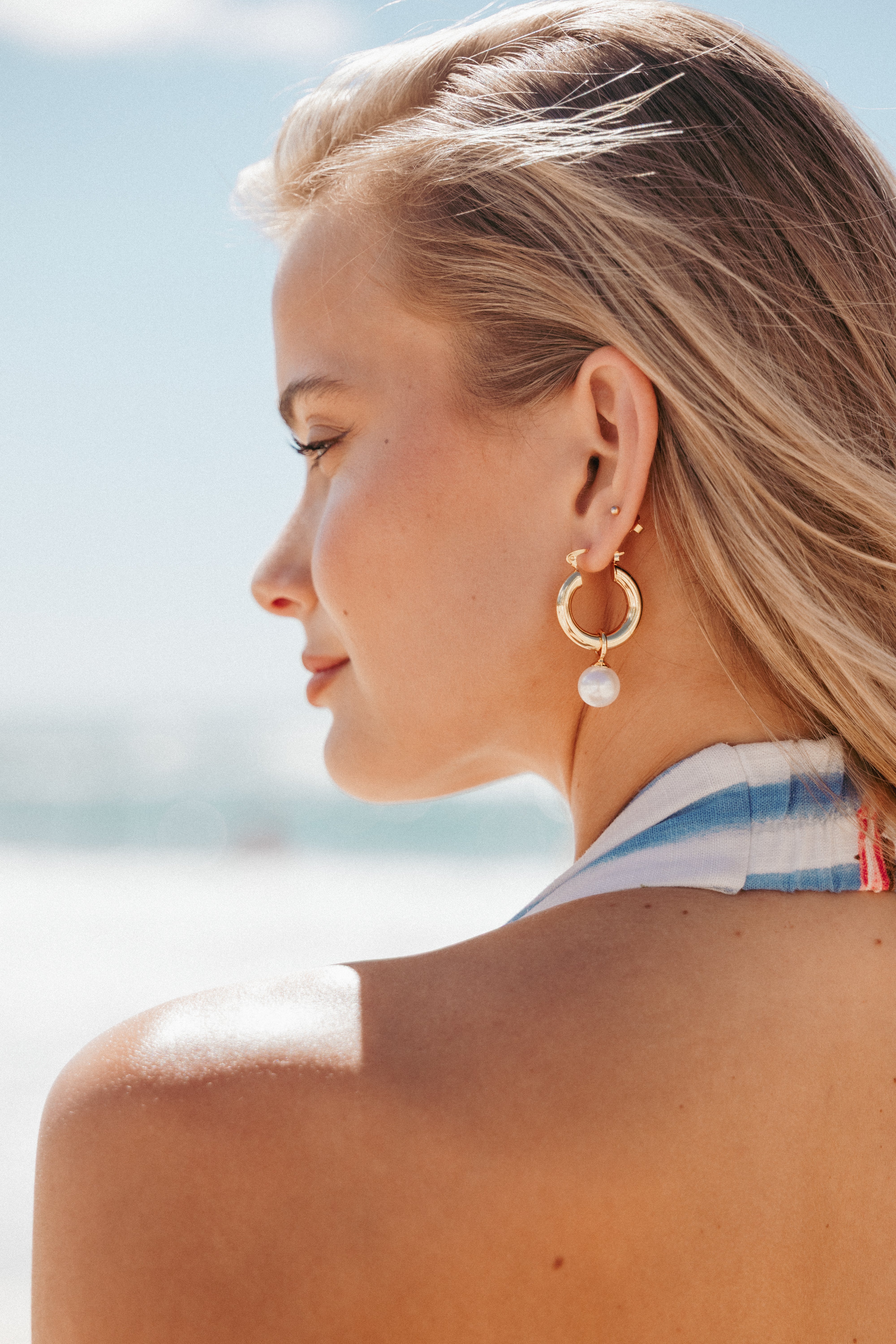 Pearl Drop Hoop Earrings in Gold - Geneva Style