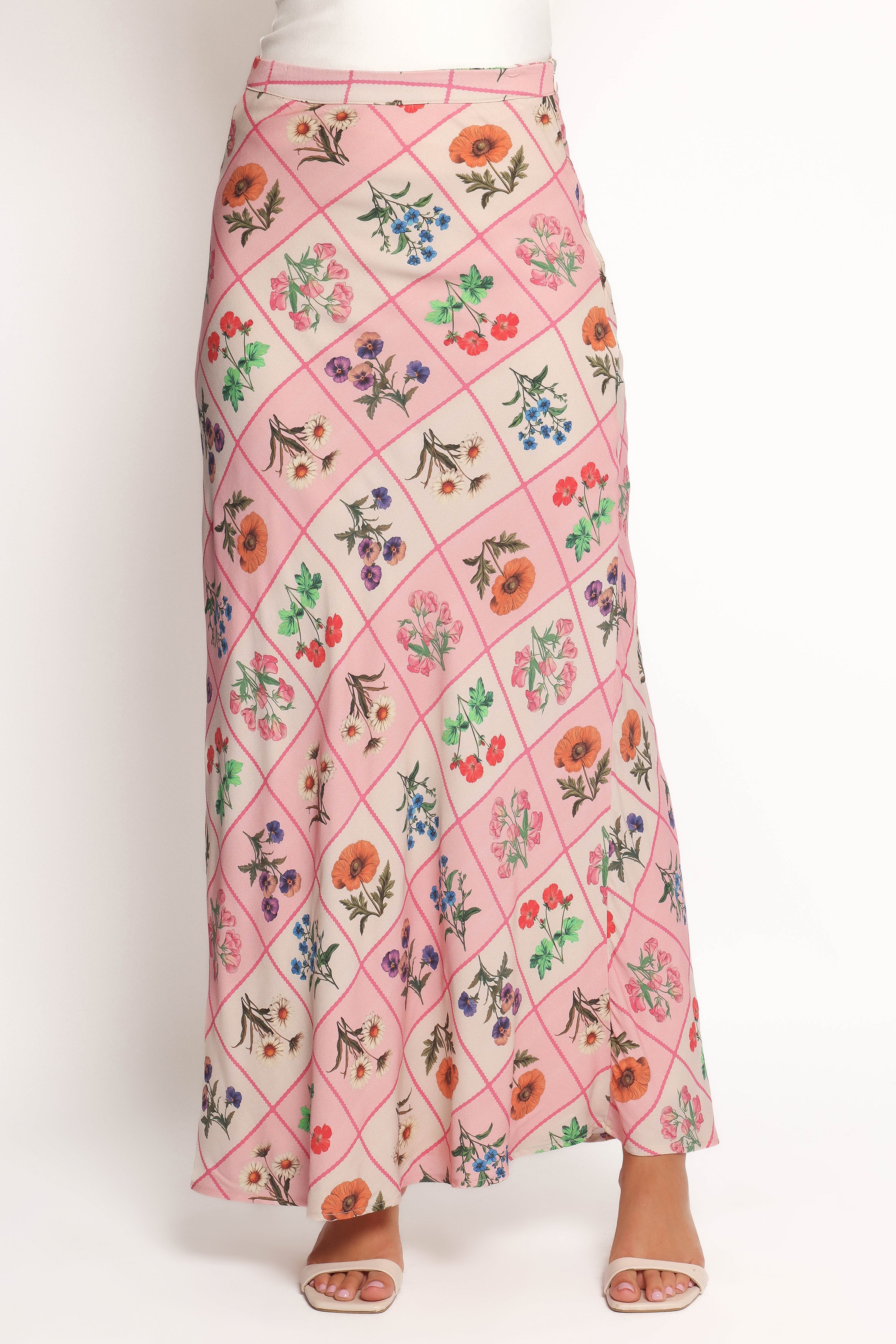 Brinley Flora Tile Maxi Skirt - Rayon Lined with Side Zip