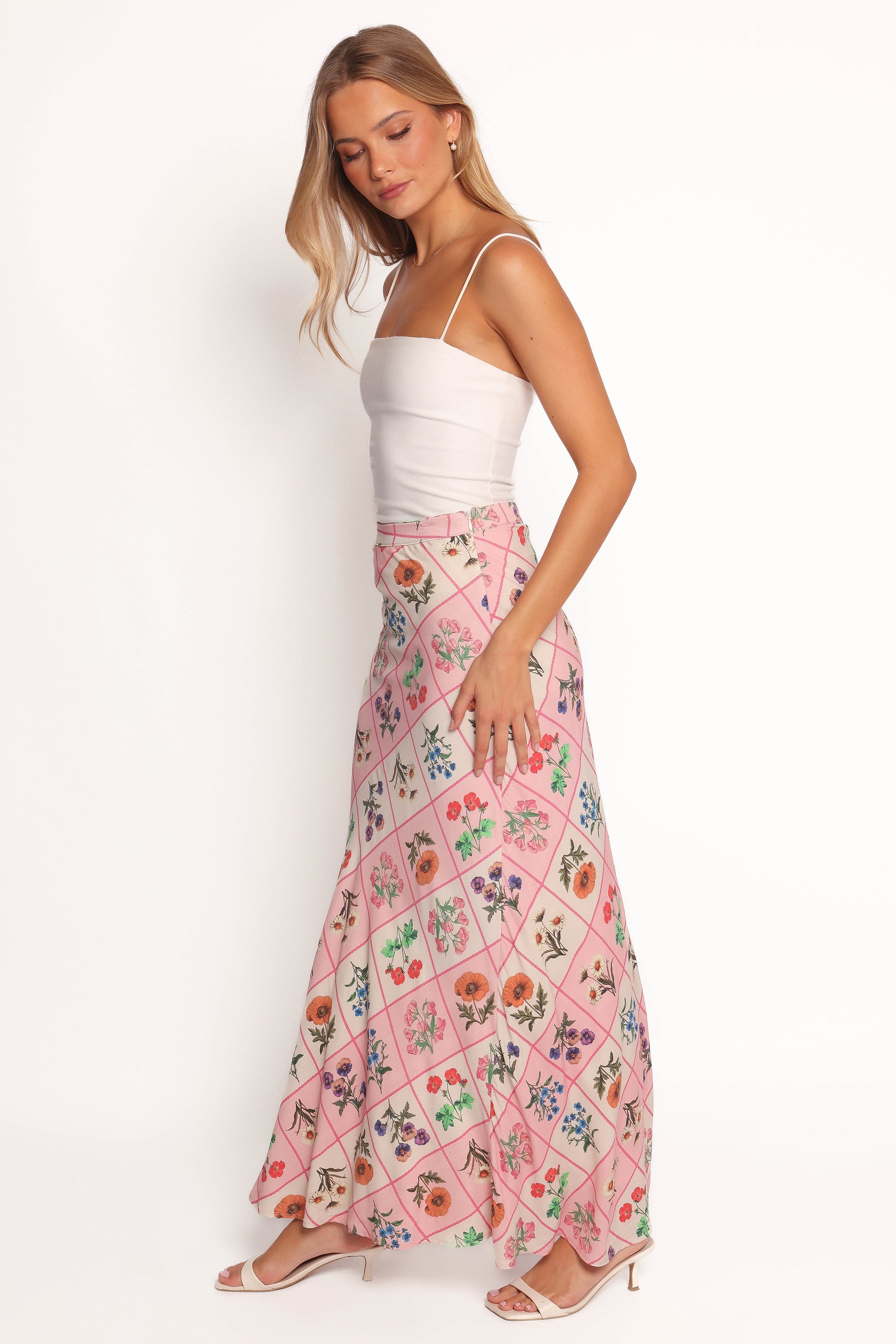 Brinley Flora Tile Maxi Skirt - Rayon Lined with Side Zip