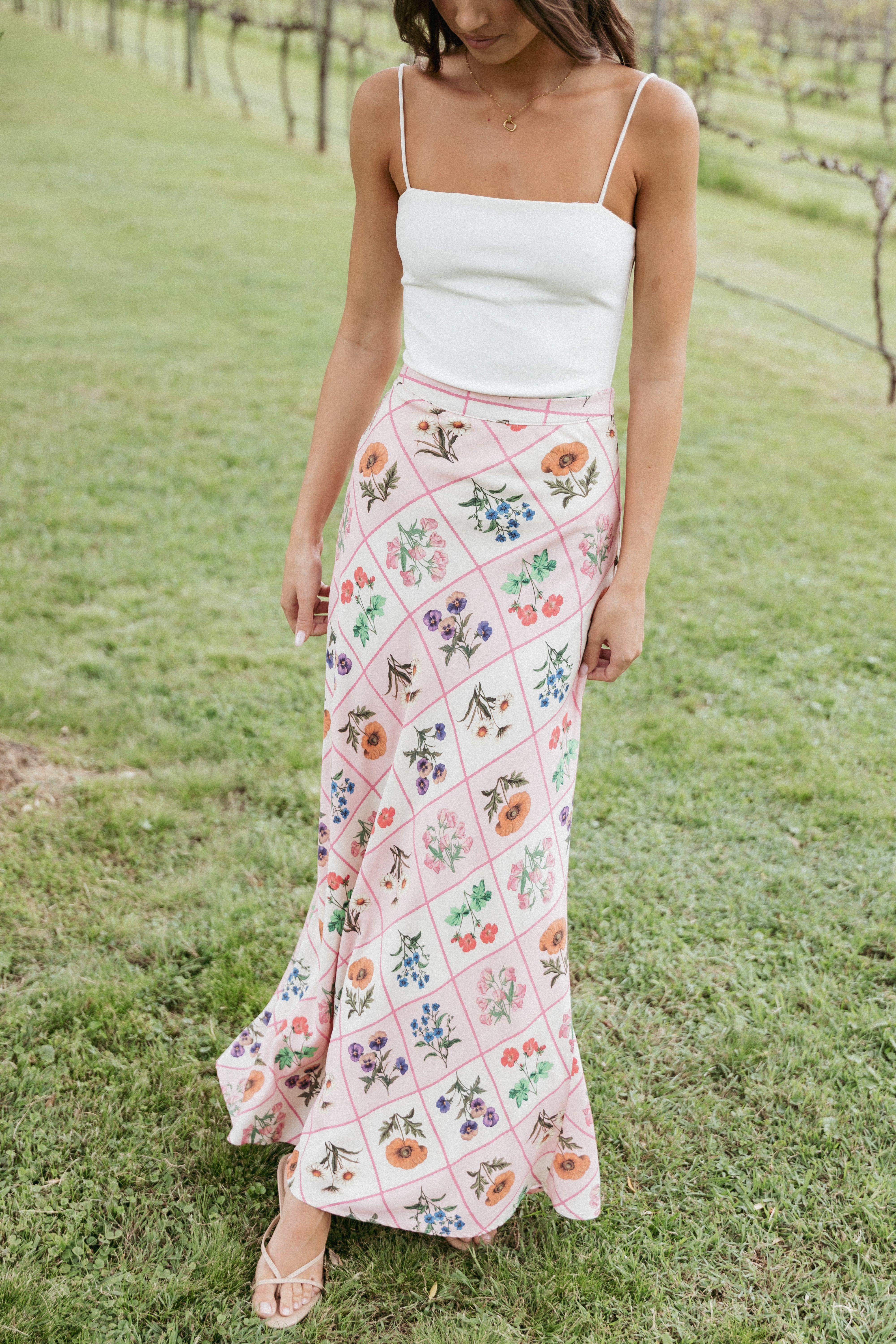 Brinley Flora Tile Maxi Skirt - Rayon Lined with Side Zip