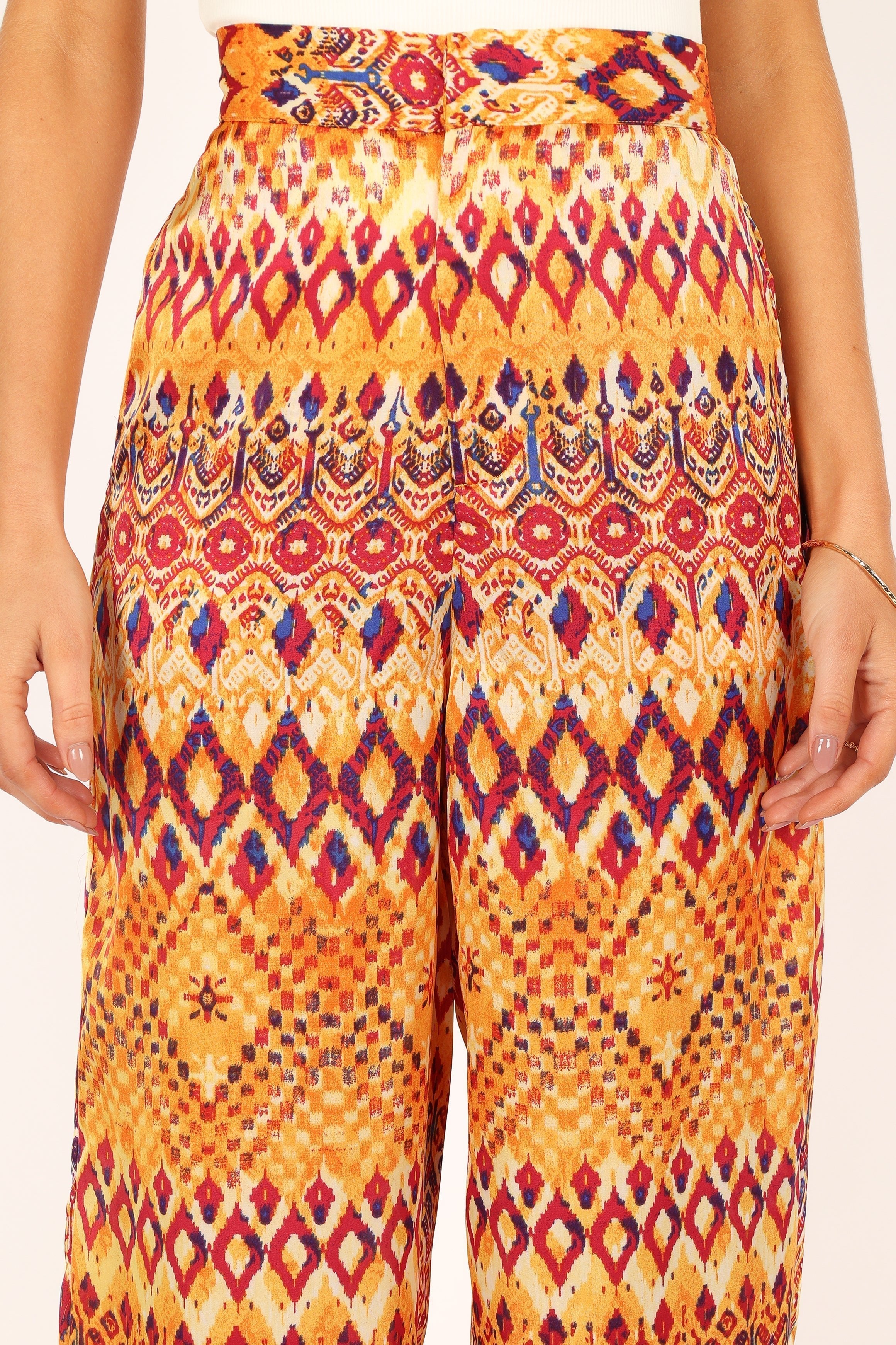 High Waisted Wide Leg Pants - Tan Polyester Zip Front