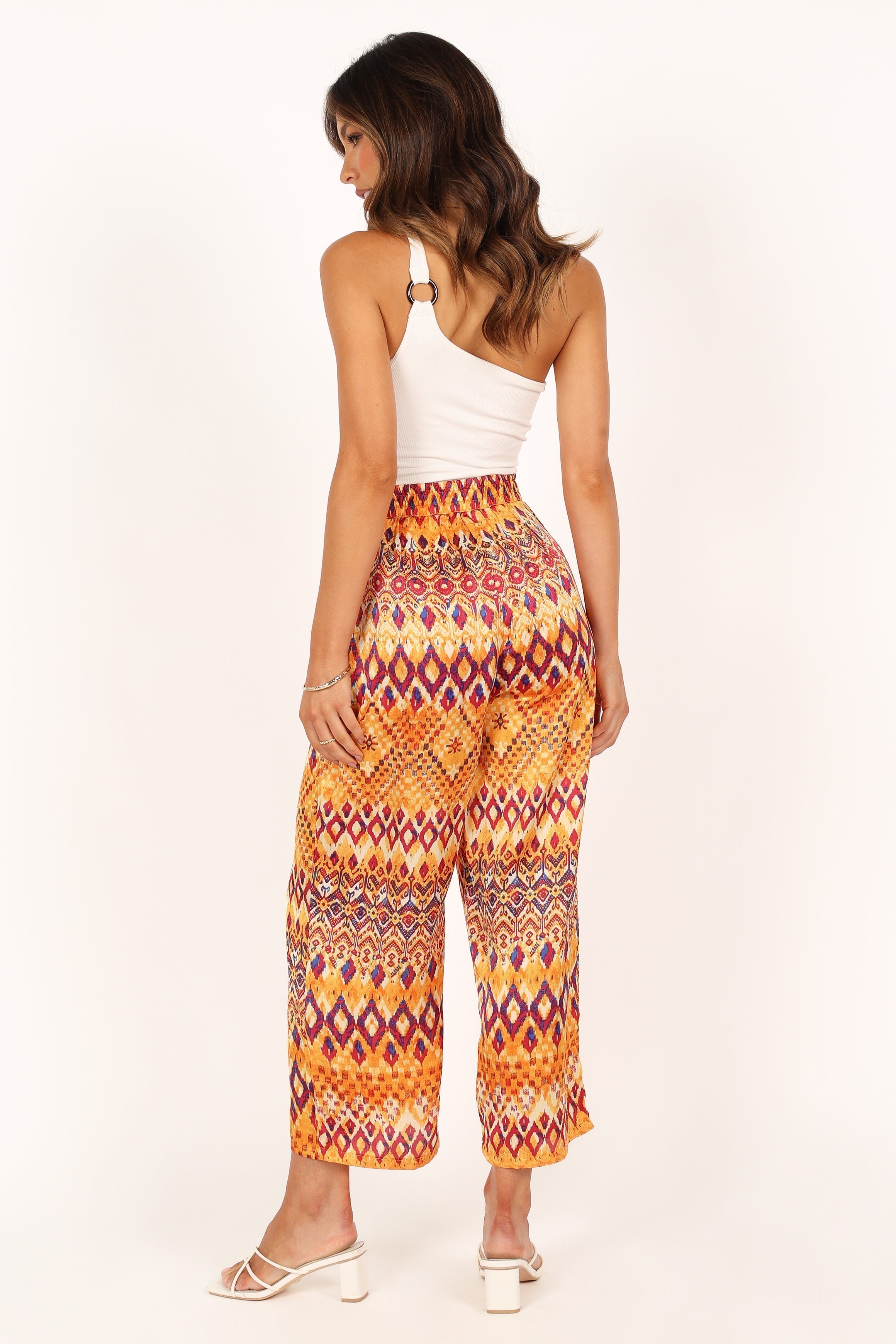 High Waisted Wide Leg Pants - Tan Polyester Zip Front