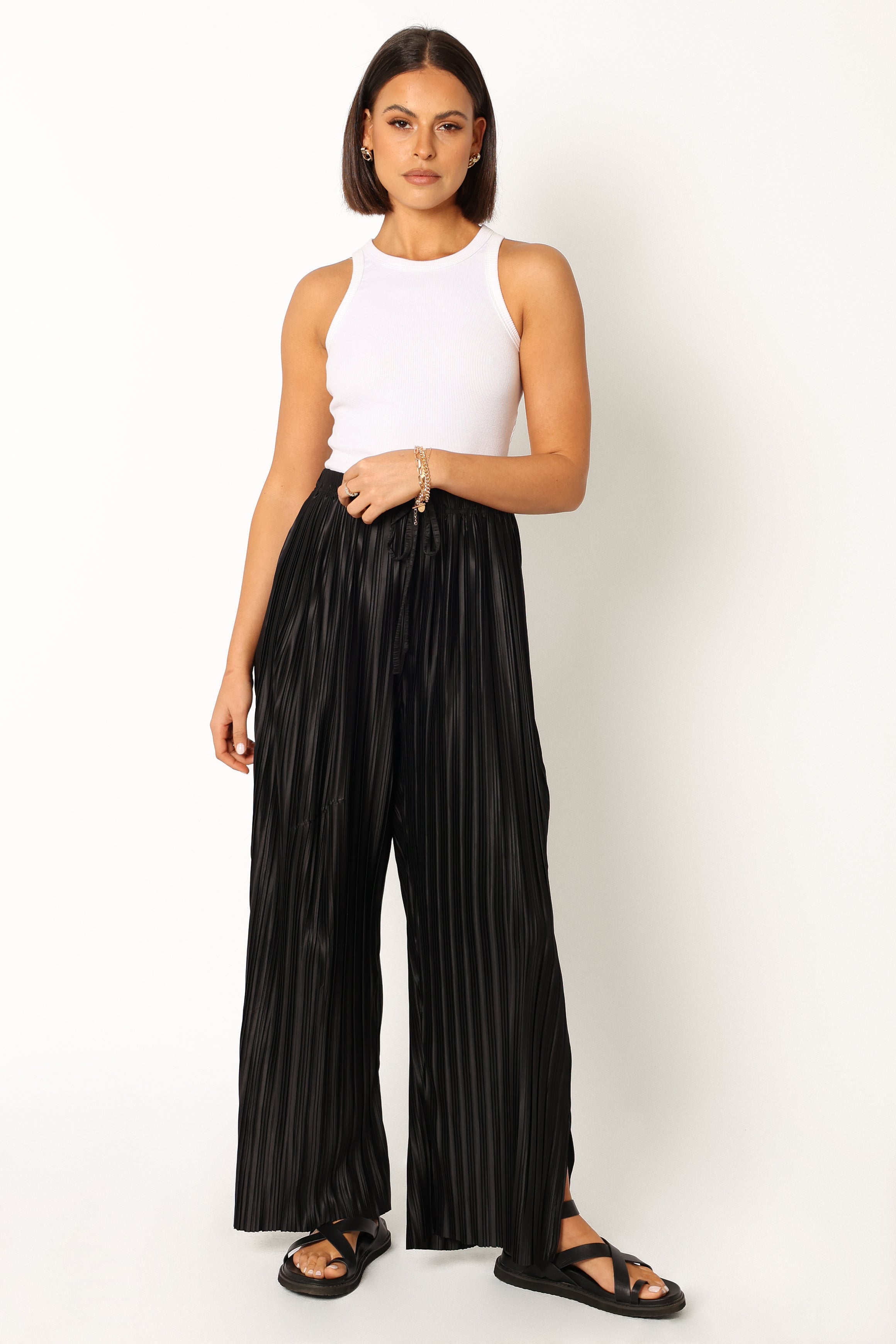 Black High Waisted Pleated Pants - Sasha Wide Leg Trousers