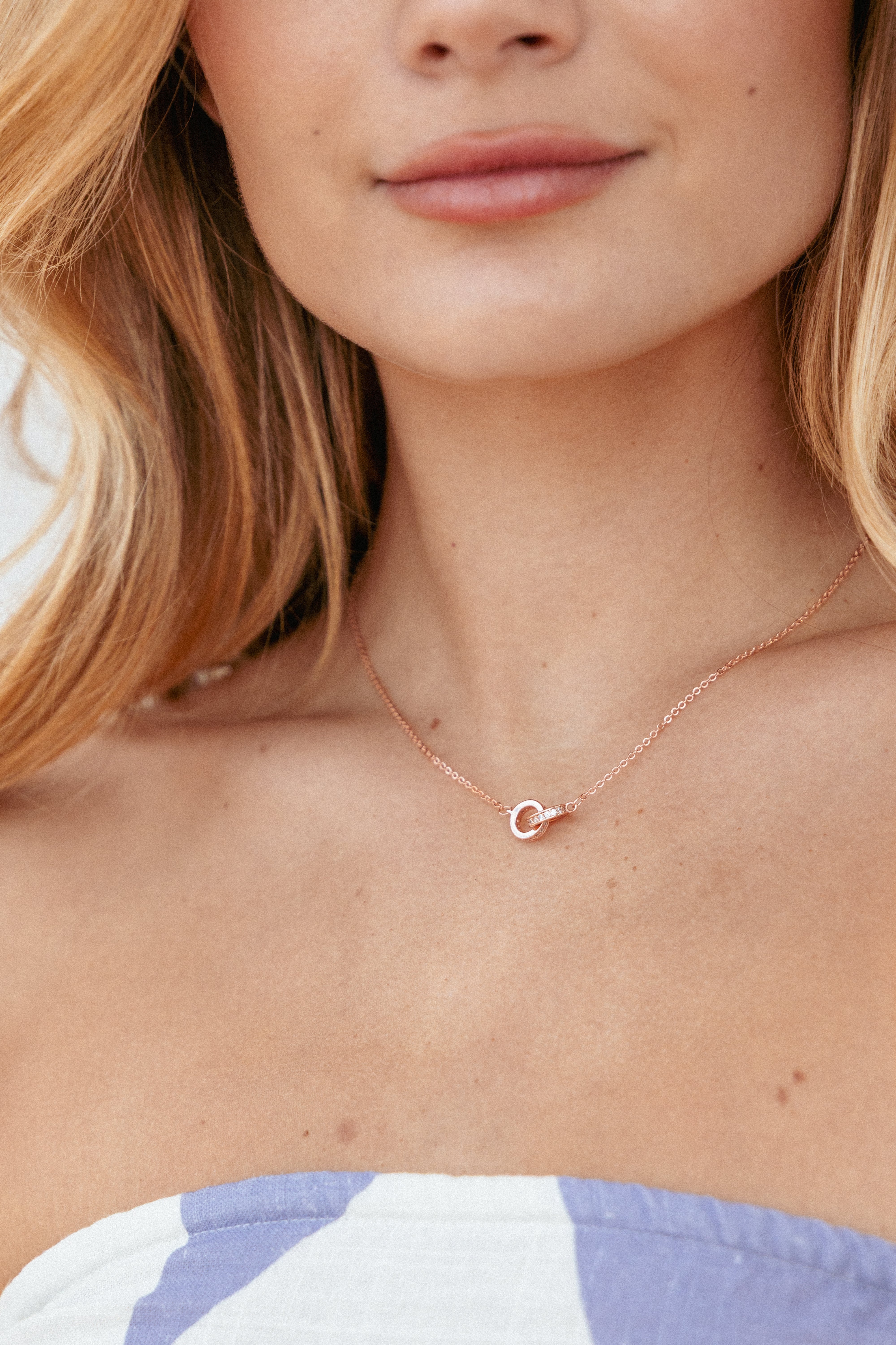 Rose Gold Double Link Crystal Necklace - Flavia Jewelry