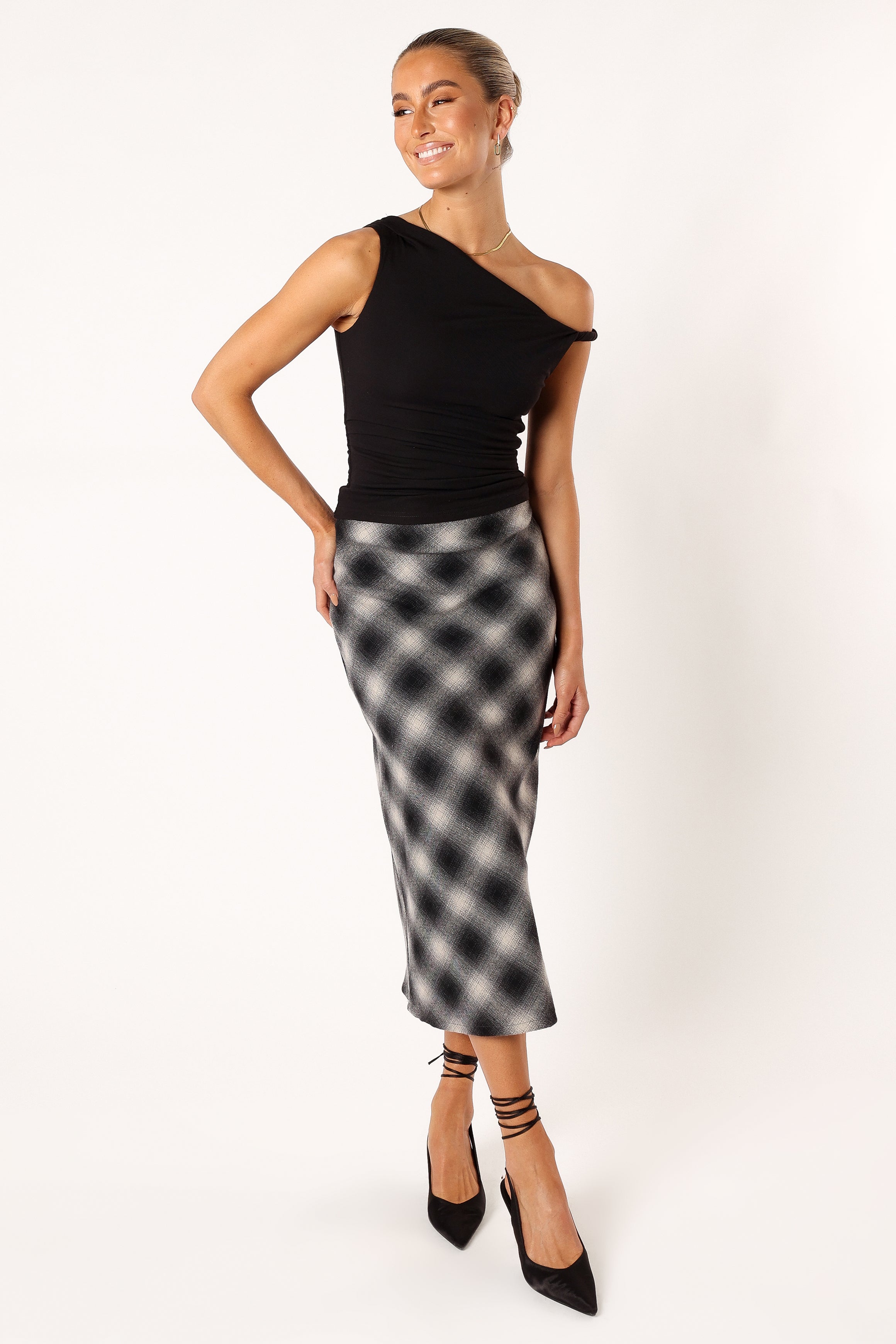 Charcoal Plaid Midi Skirt - Ursula Checkered Style