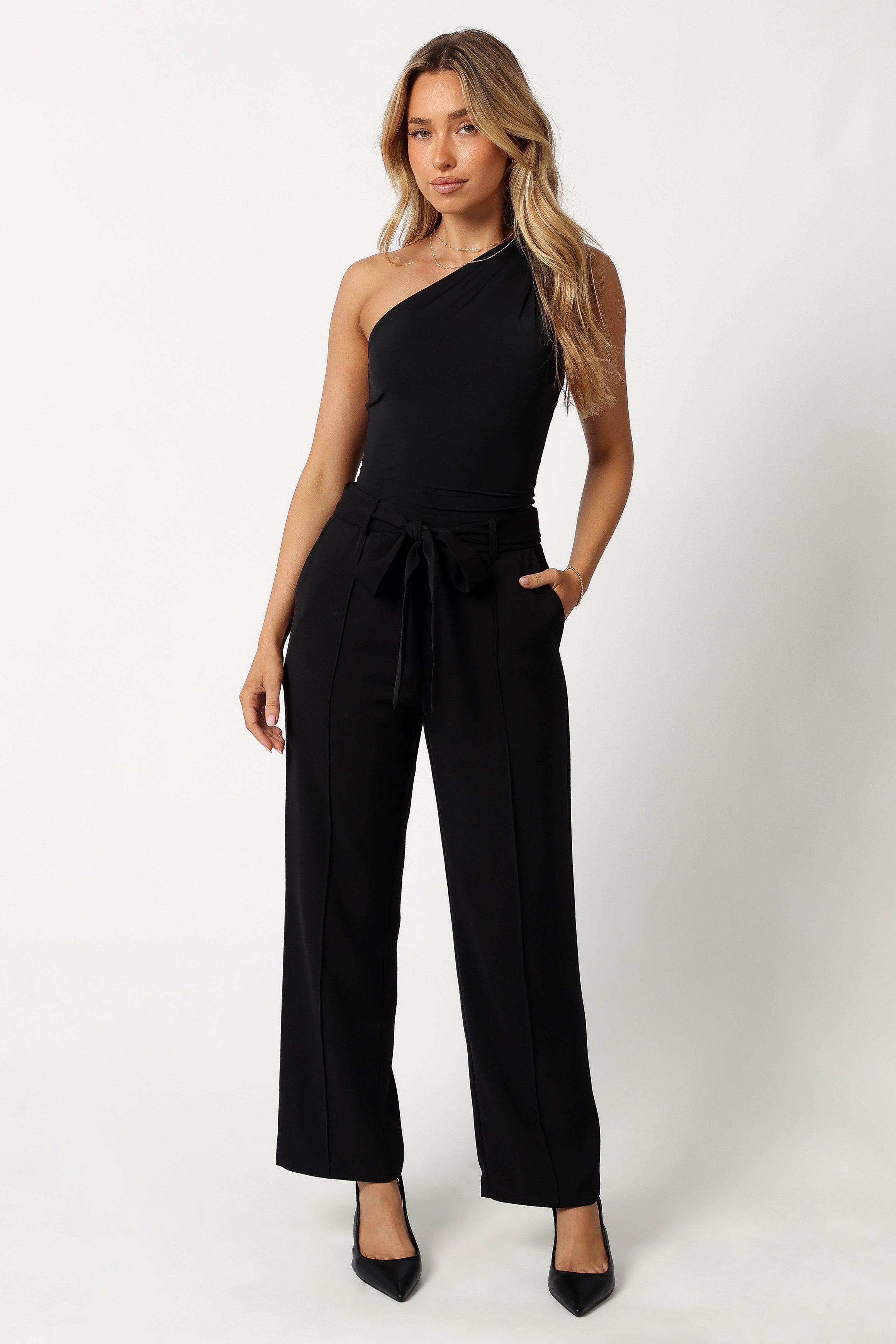 Women's High Waisted Straight Leg Pants - Averie Black Polyester