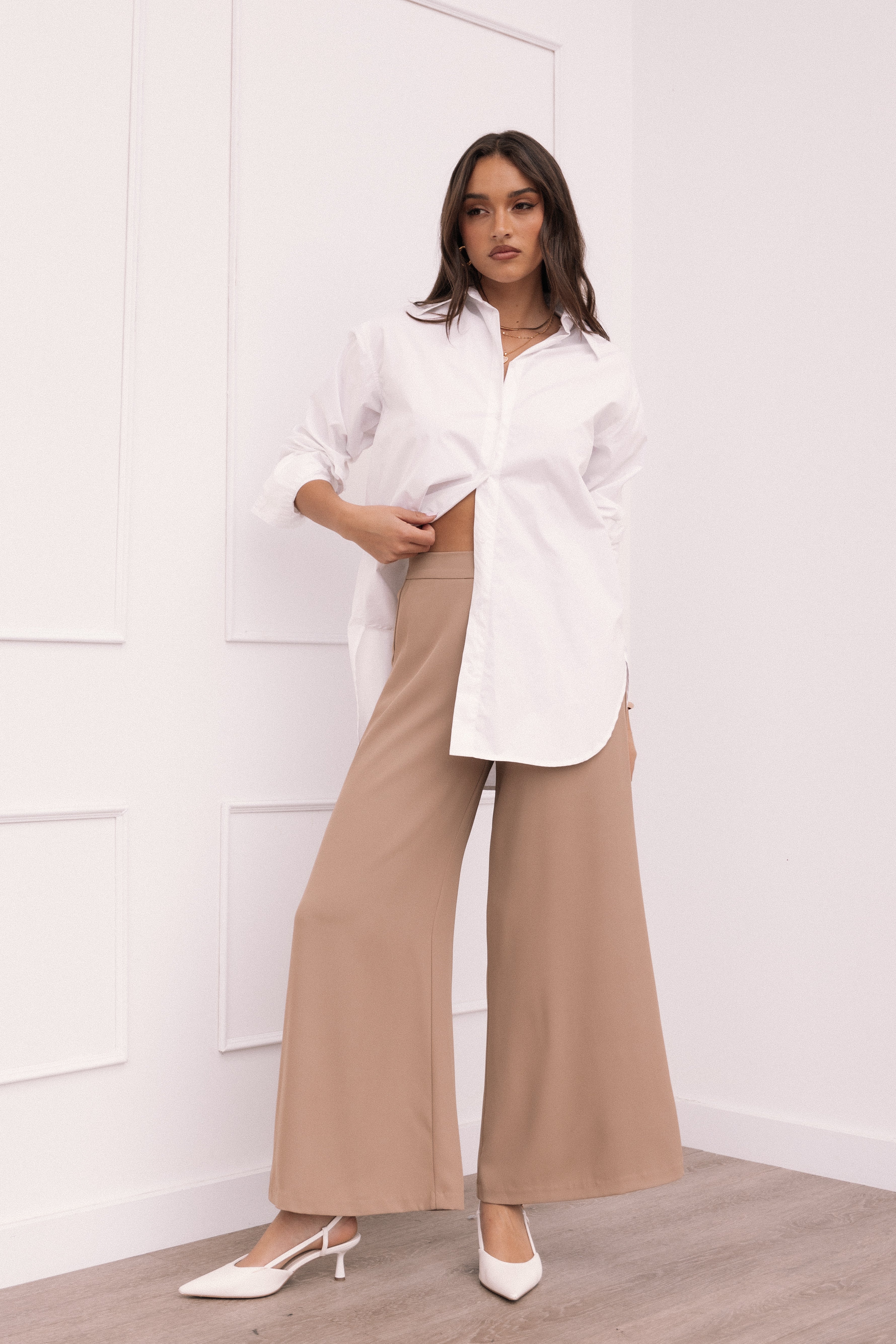 Laila High Waisted Wide Leg Pants - Taupe