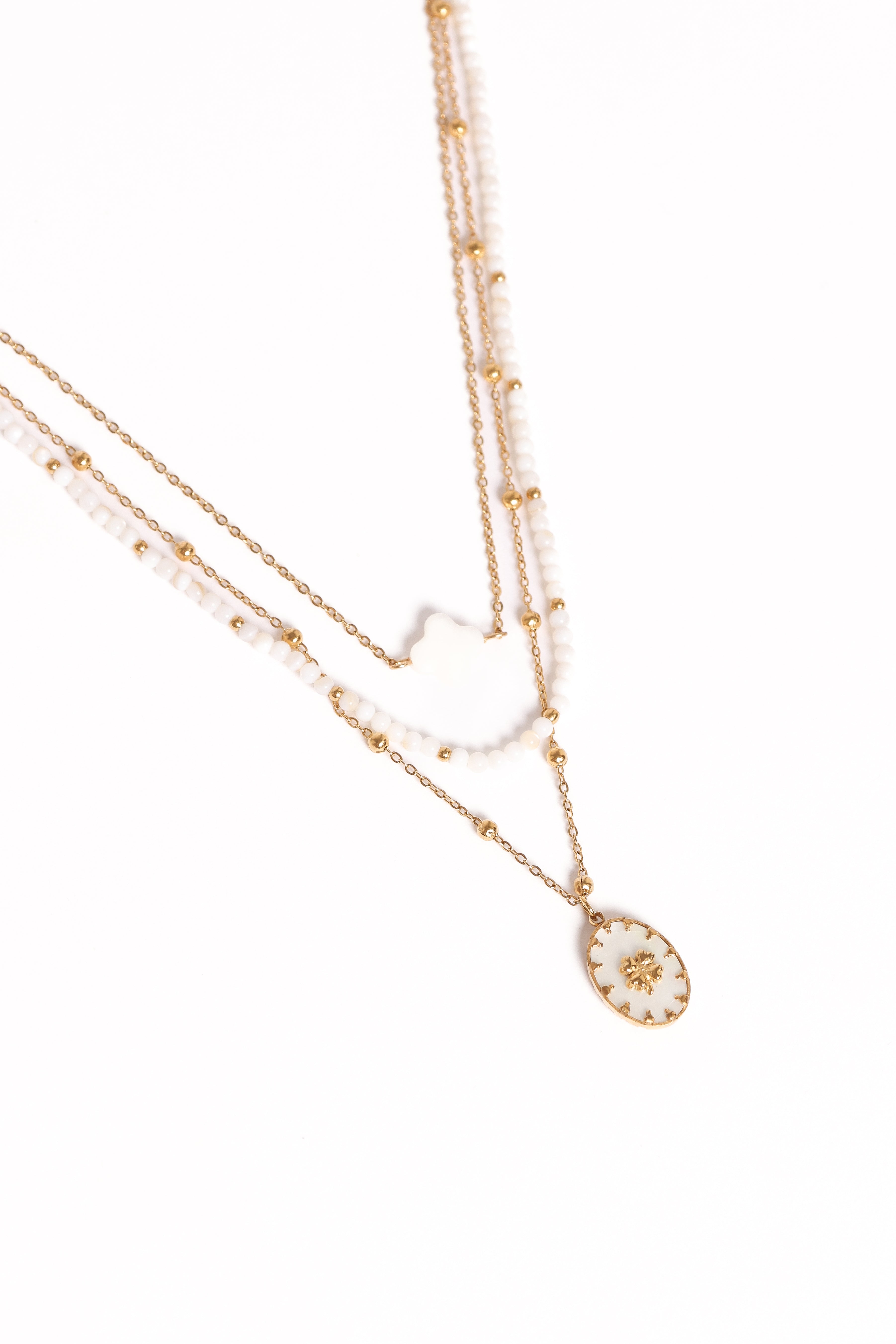 Layered Goldie Necklace Set with Shell Pendants - Gold/White