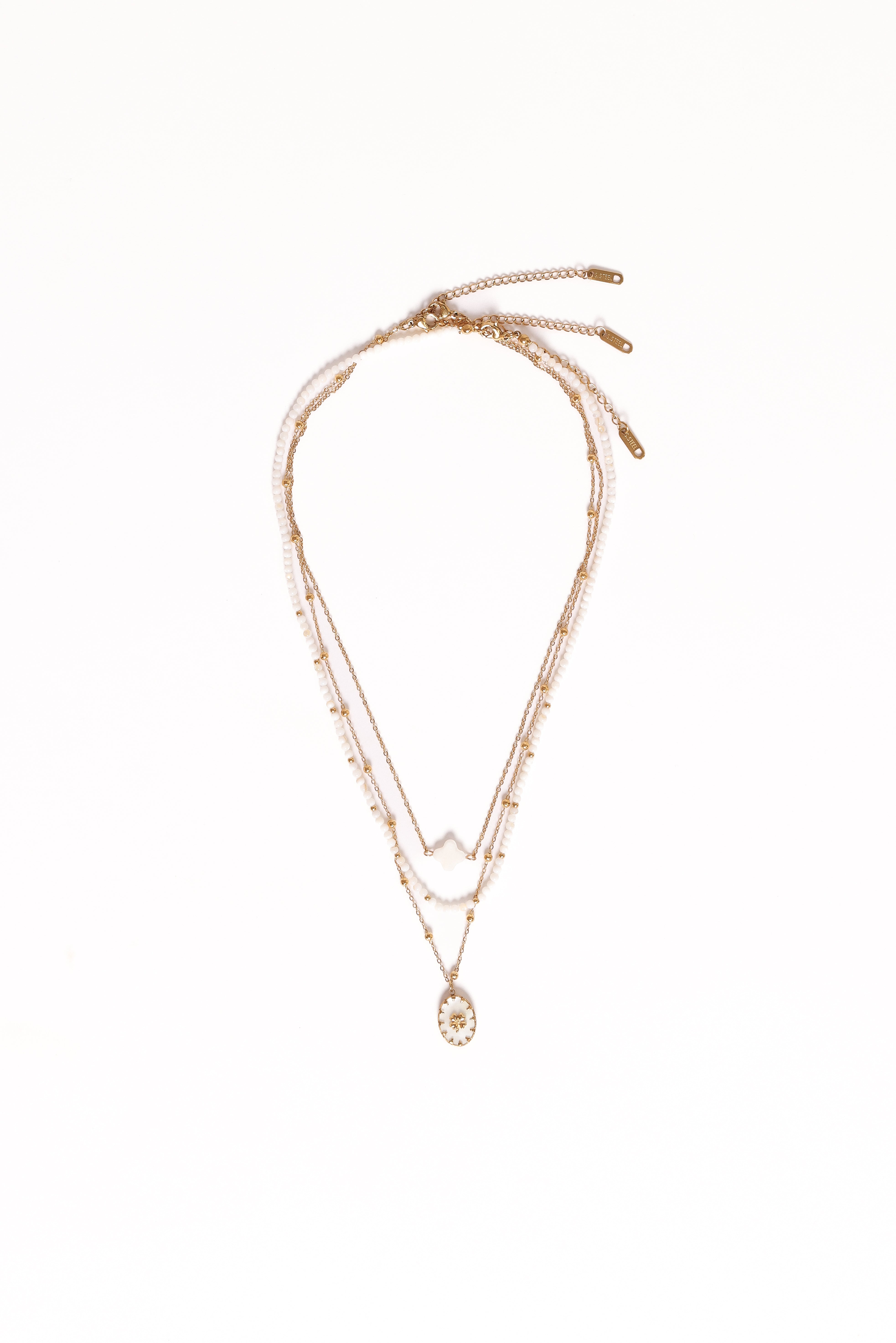 Layered Goldie Necklace Set with Shell Pendants - Gold/White