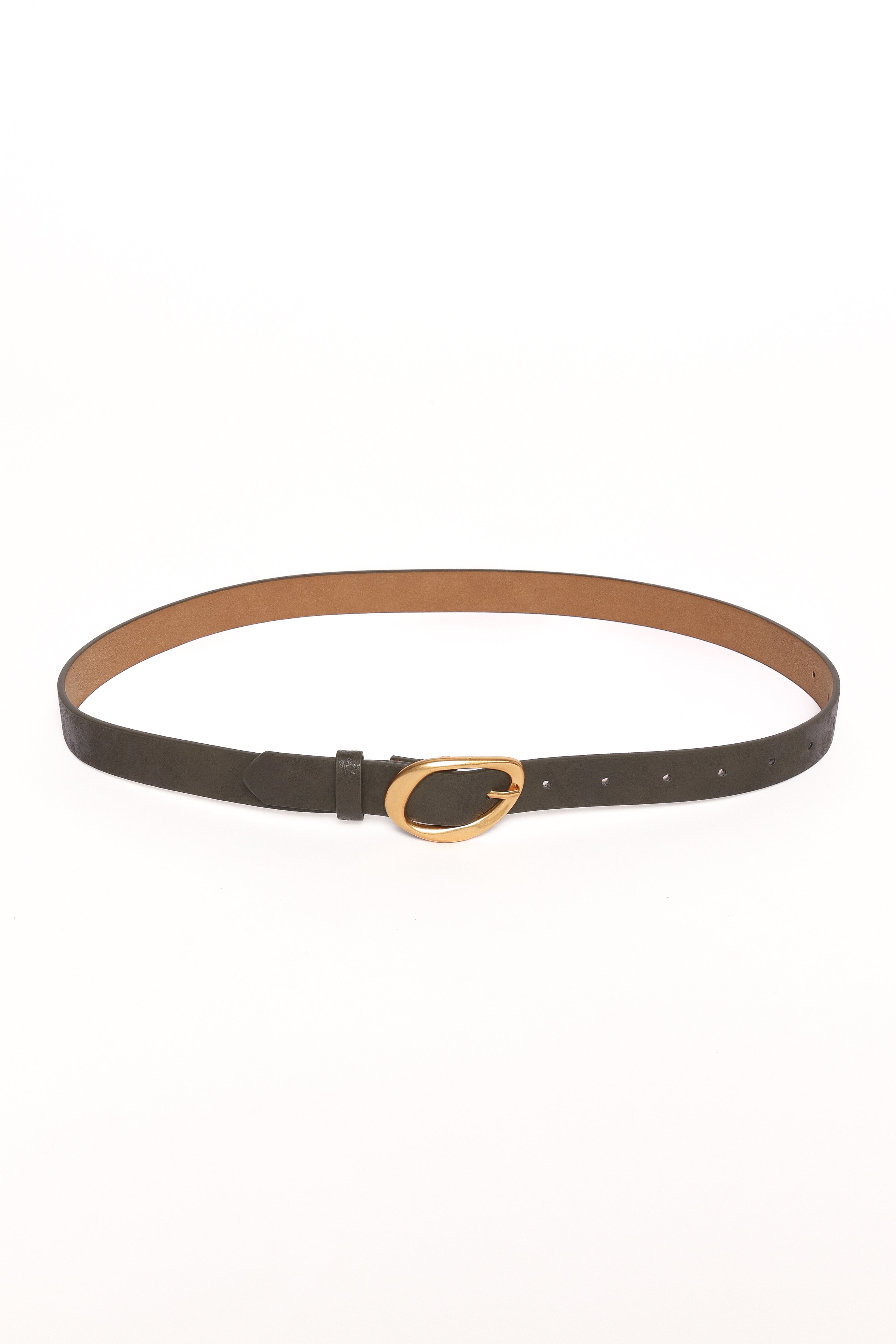 Annabelle Olive Faux Leather Belt with Gold Buckle