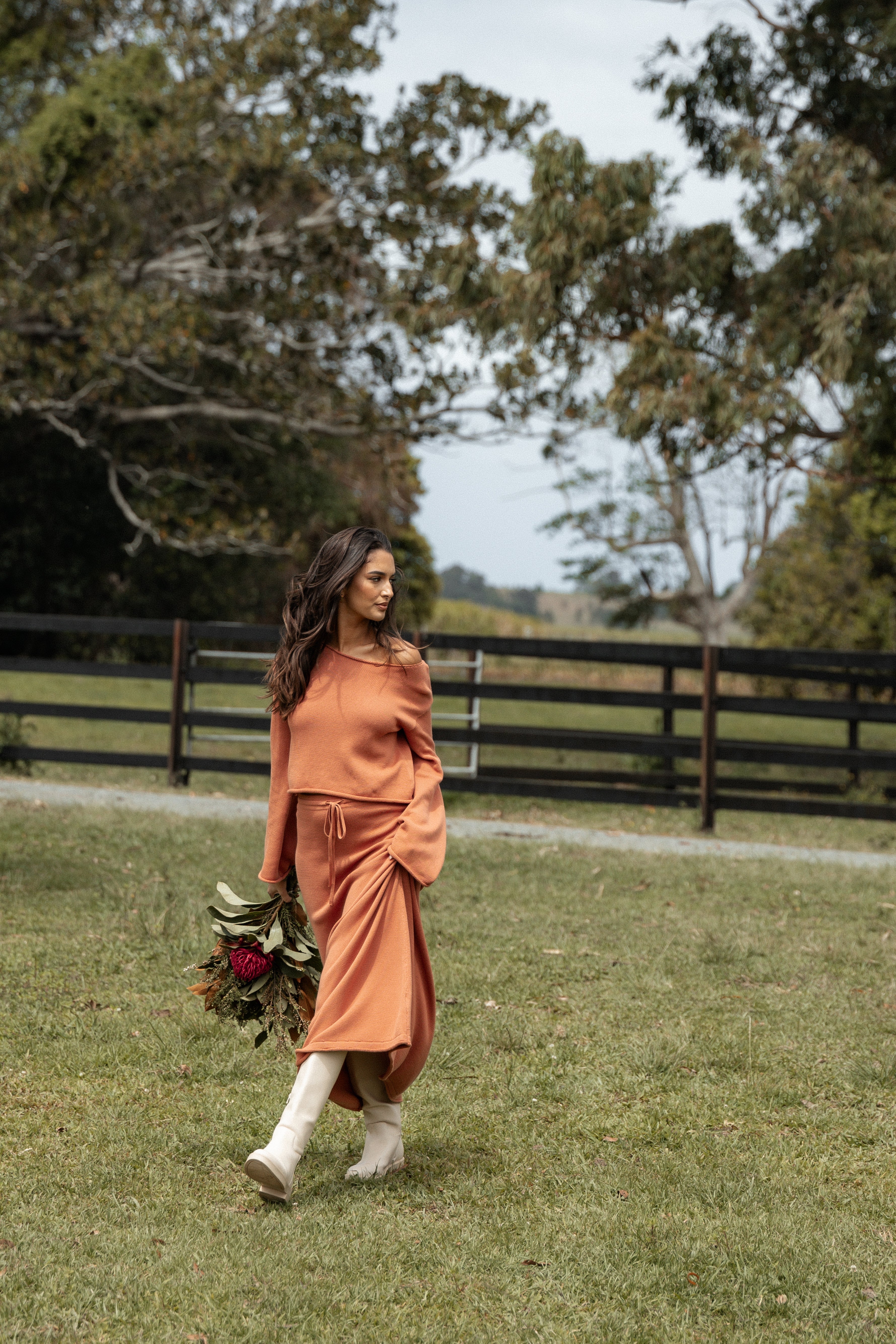 Rooney High Waisted Cotton Knit Skirt - Cinnamon Maxi Length