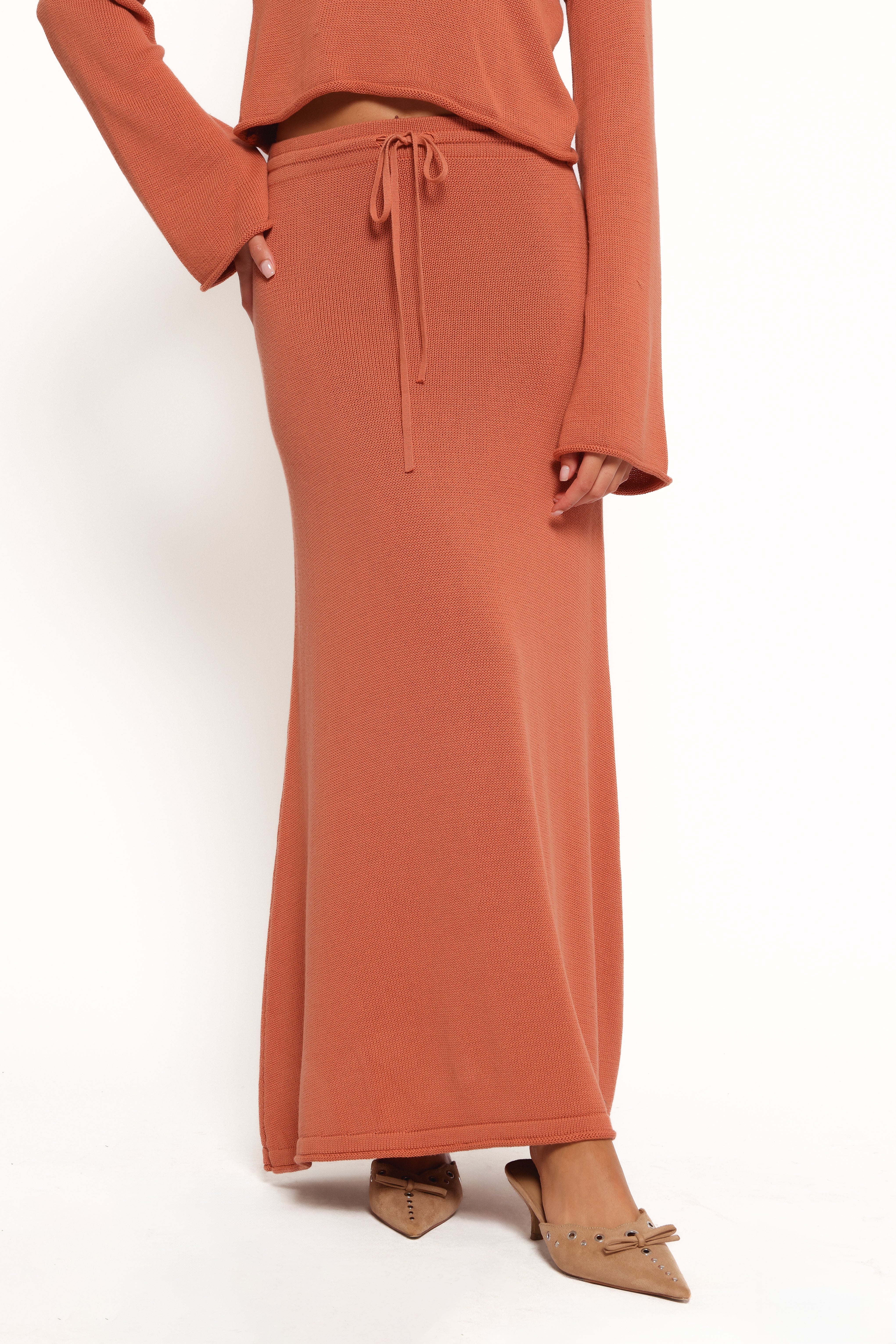Rooney High Waisted Cotton Knit Skirt - Cinnamon Maxi Length