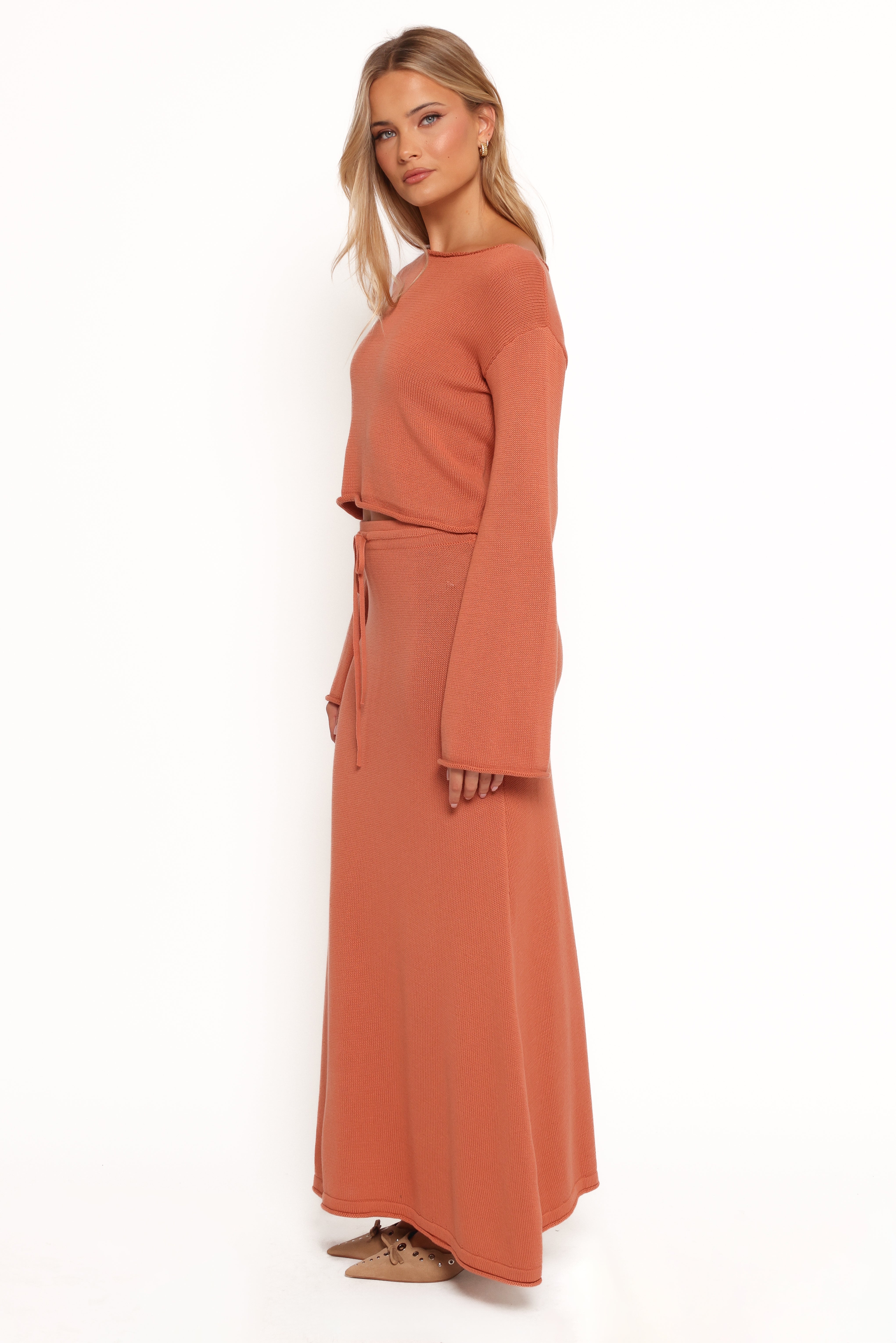 Rooney High Waisted Cotton Knit Skirt - Cinnamon Maxi Length