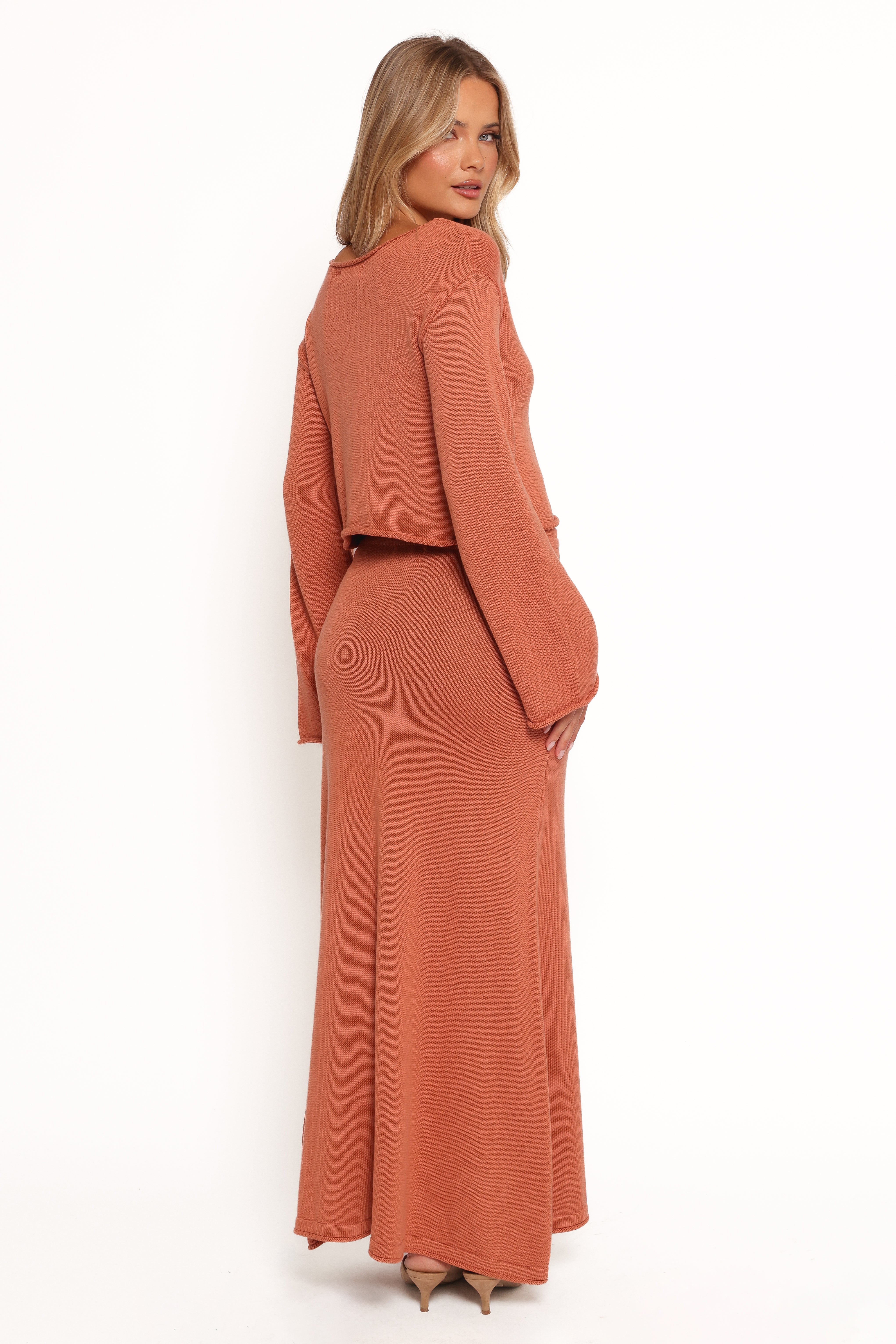 Rooney High Waisted Cotton Knit Skirt - Cinnamon Maxi Length