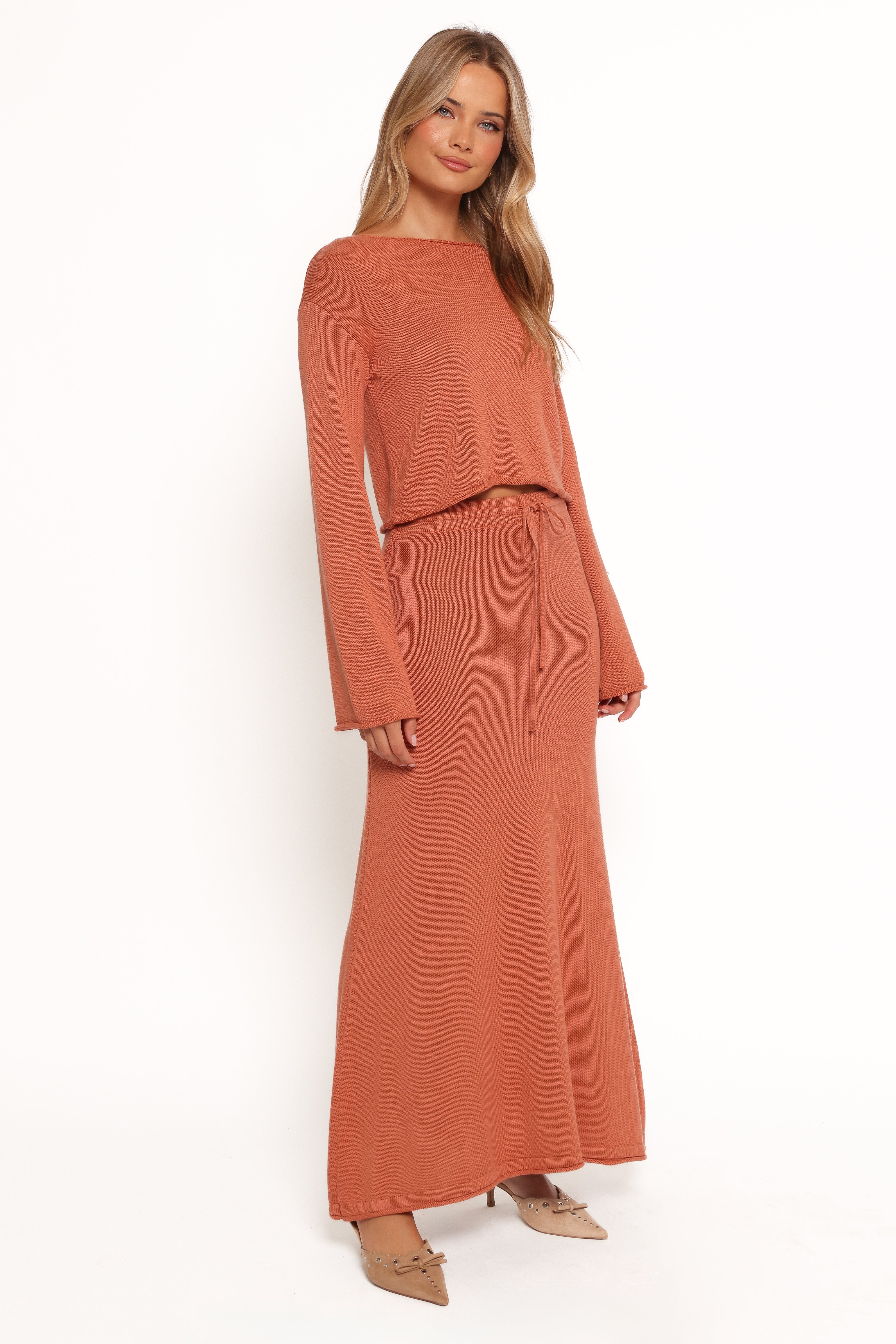 Rooney High Waisted Cotton Knit Skirt - Cinnamon Maxi Length