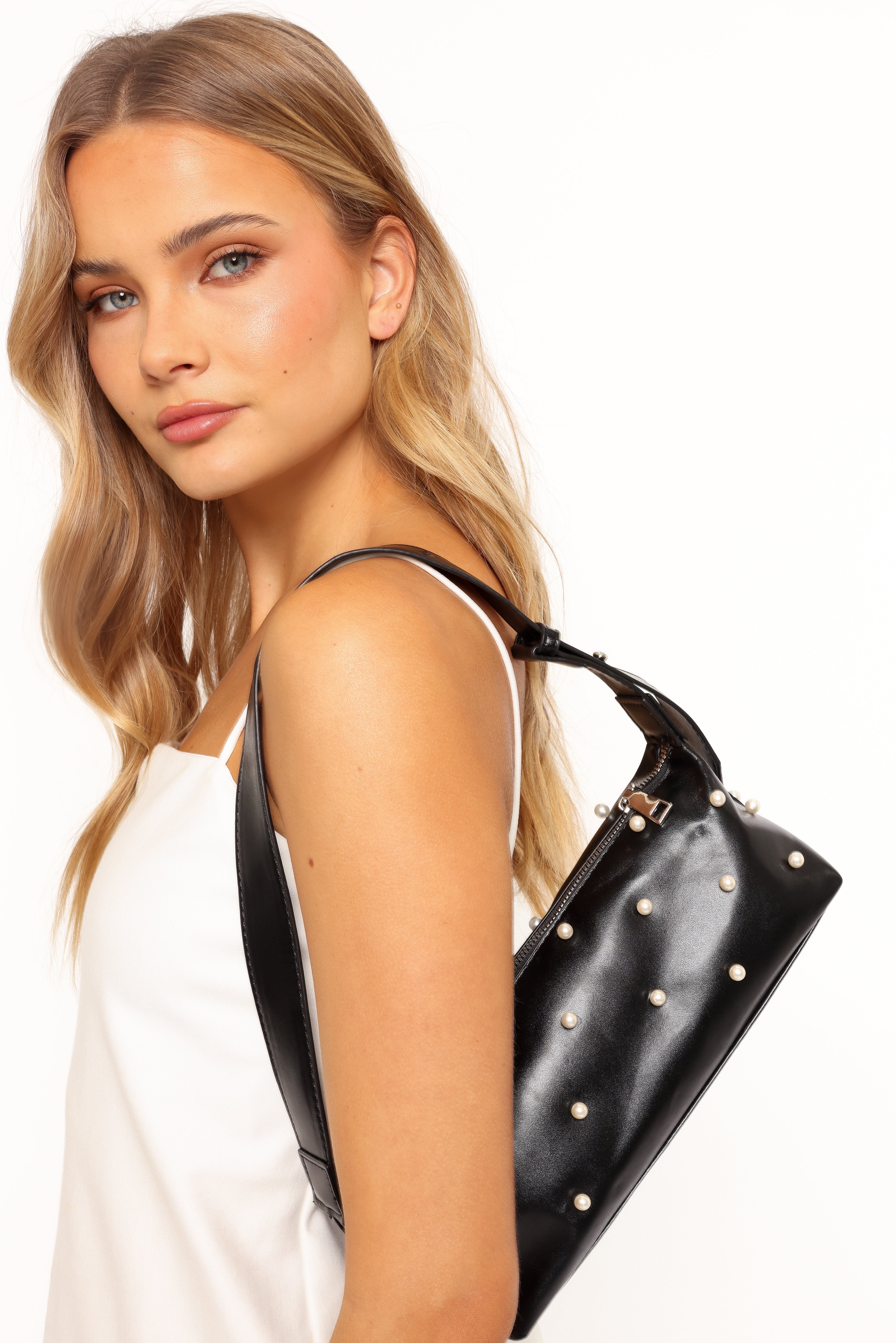 Alexia Pearl Faux Leather Crossbody Bag with Adjustable Strap - Black