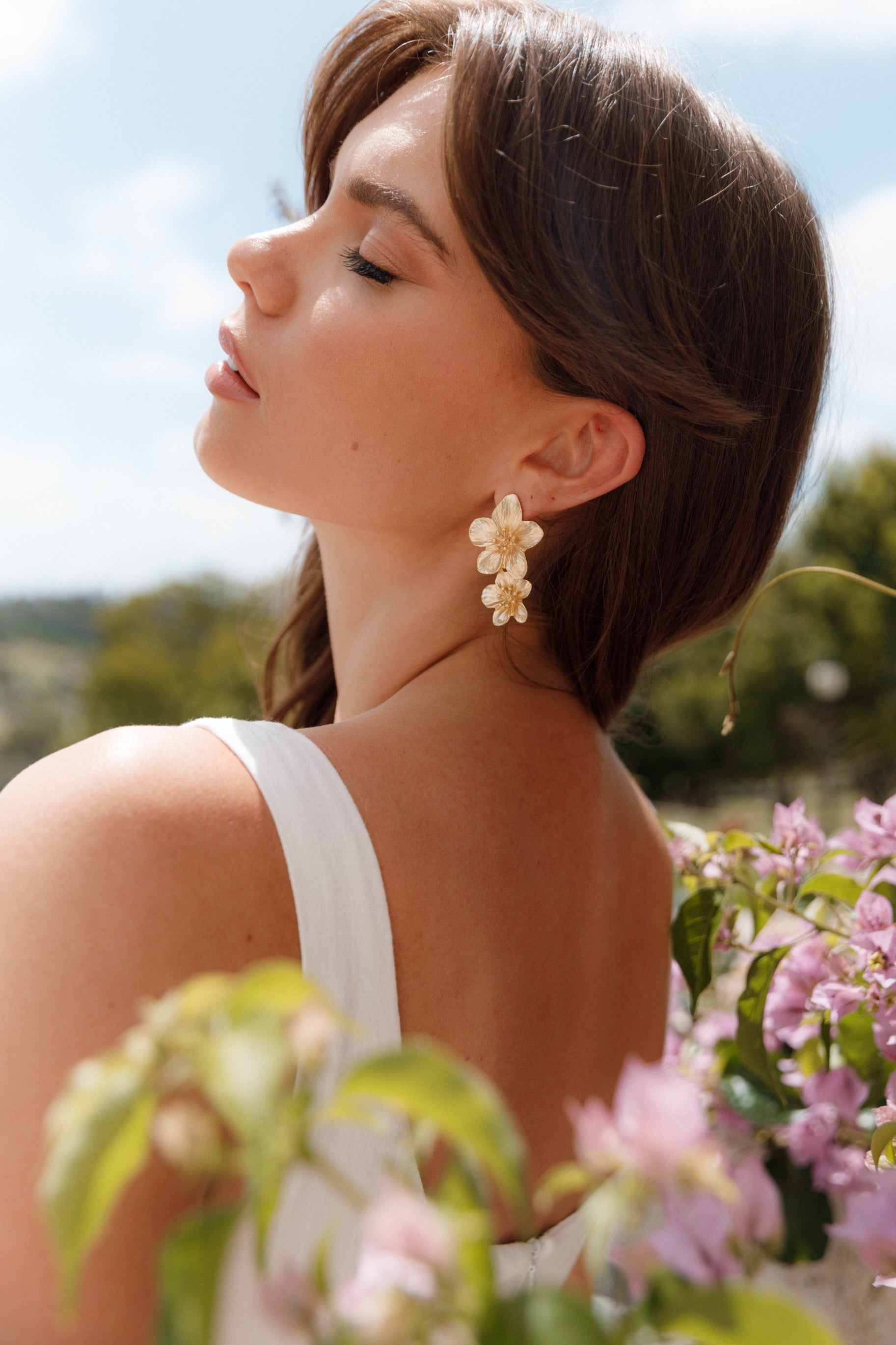Gold Flower Drop Earrings – Alexa Stud Design