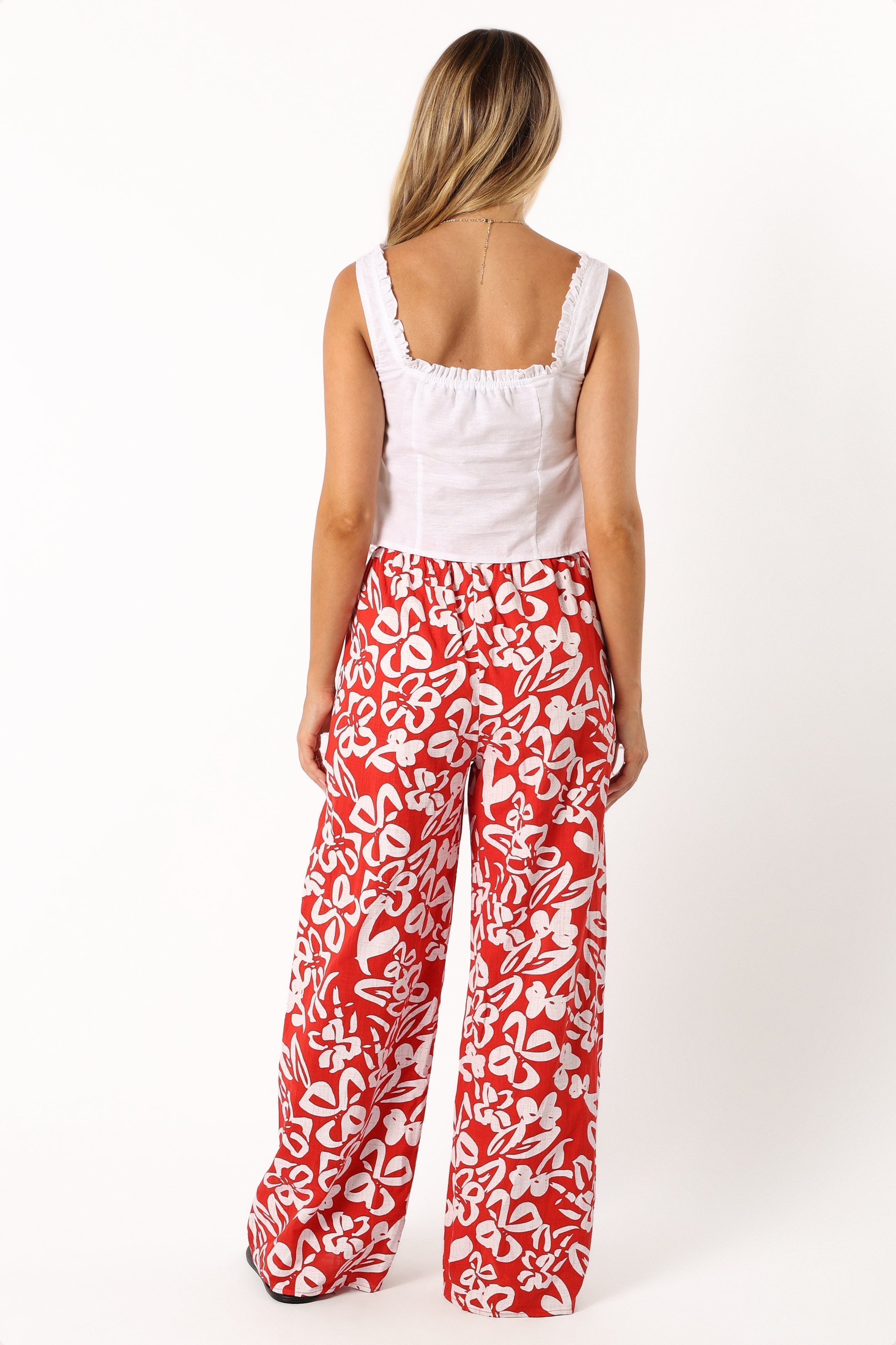 Women's High Waisted Floral Wide Leg Pants - Luna Cotton Red