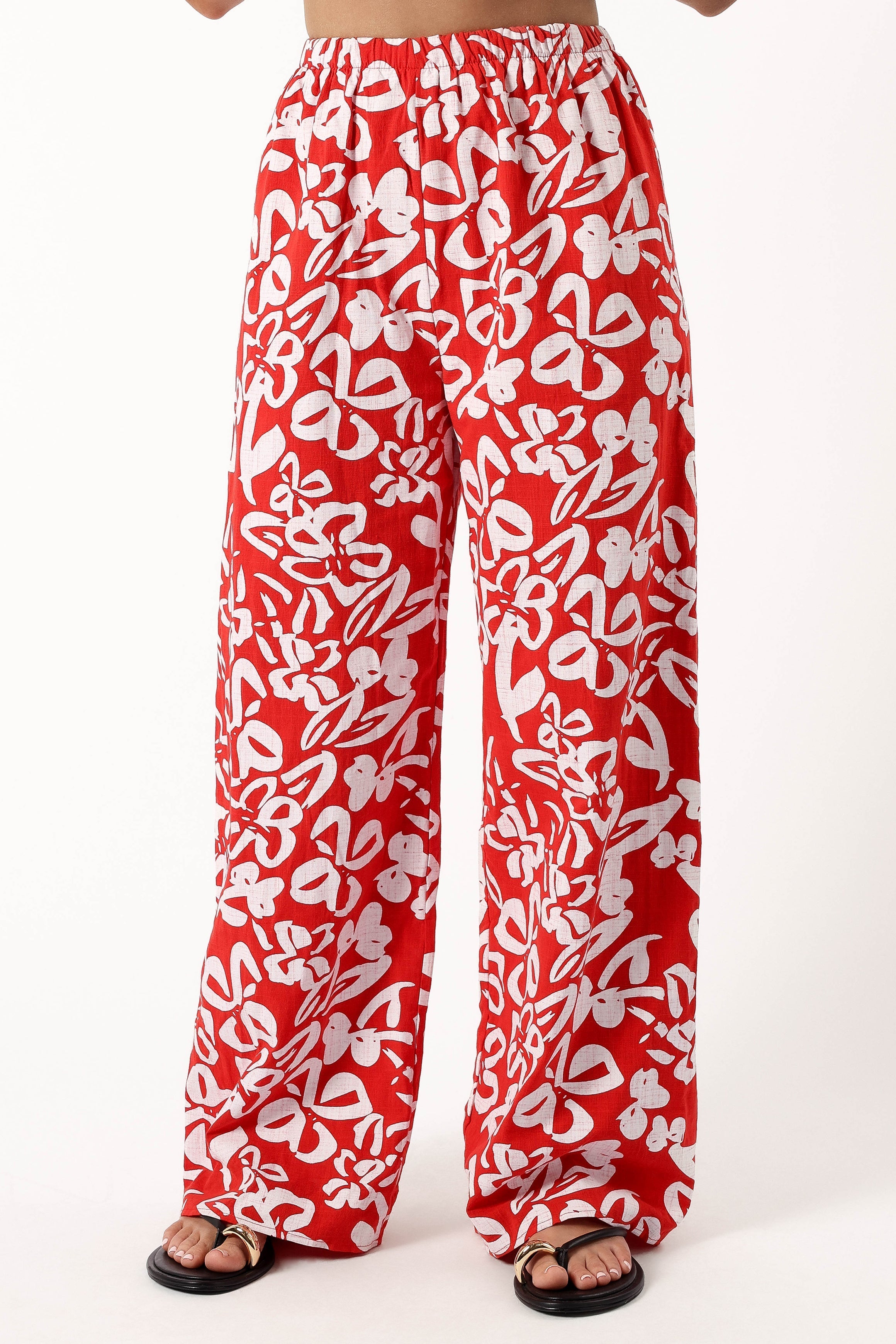 Women's High Waisted Floral Wide Leg Pants - Luna Cotton Red