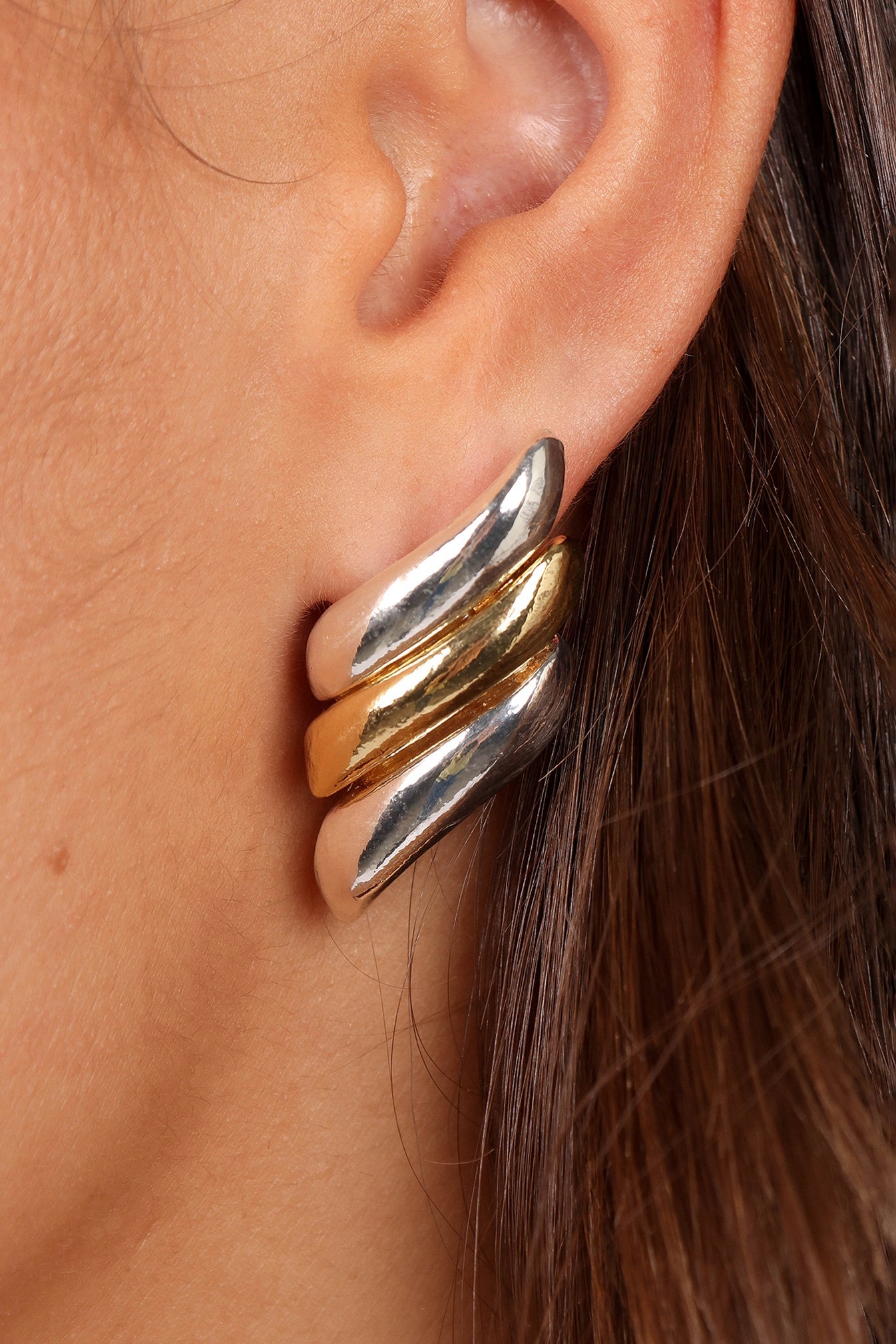 Benson Gold & Silver Statement Earrings - Brass Butterfly Studs