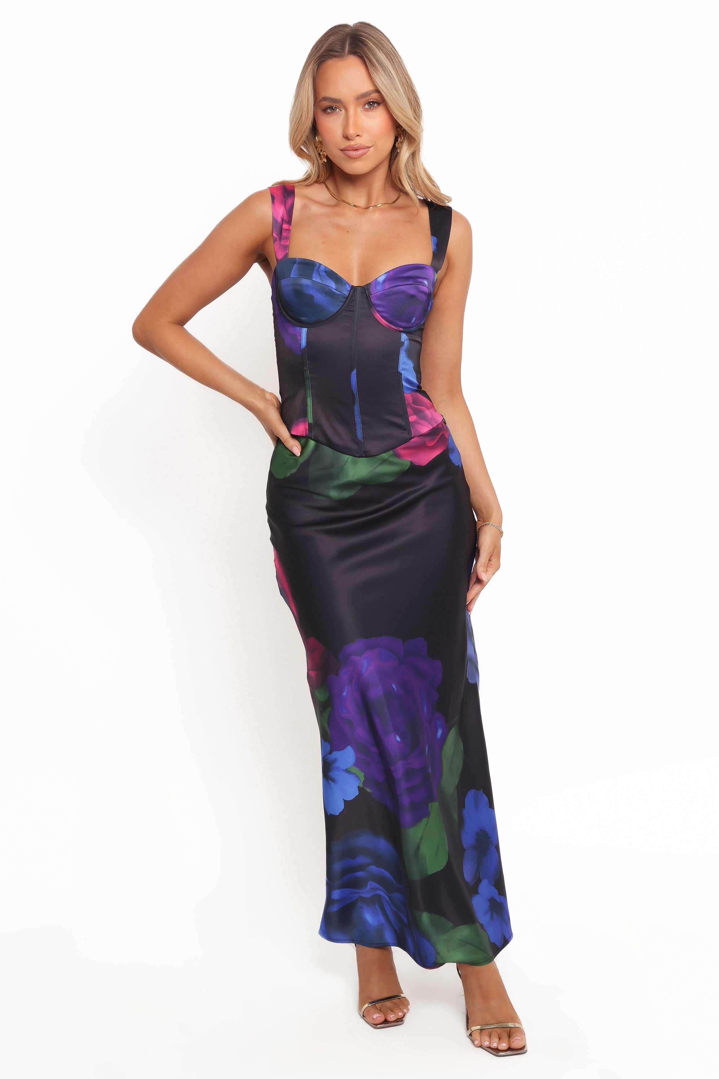 Rosalia Floral Print Maxi Skirt - Elastic Waist A-Line Design
