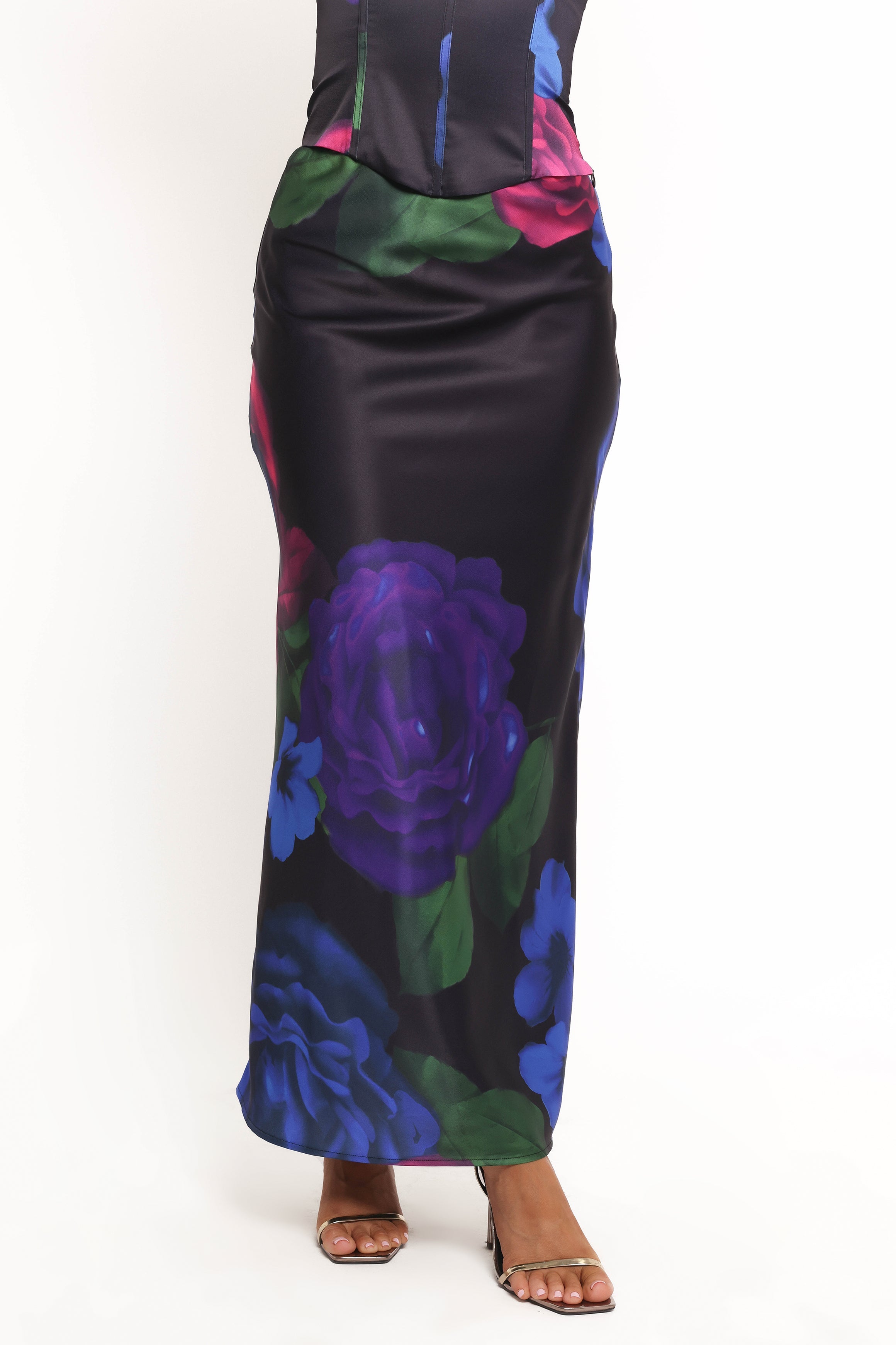 Rosalia Floral Print Maxi Skirt - Elastic Waist A-Line Design