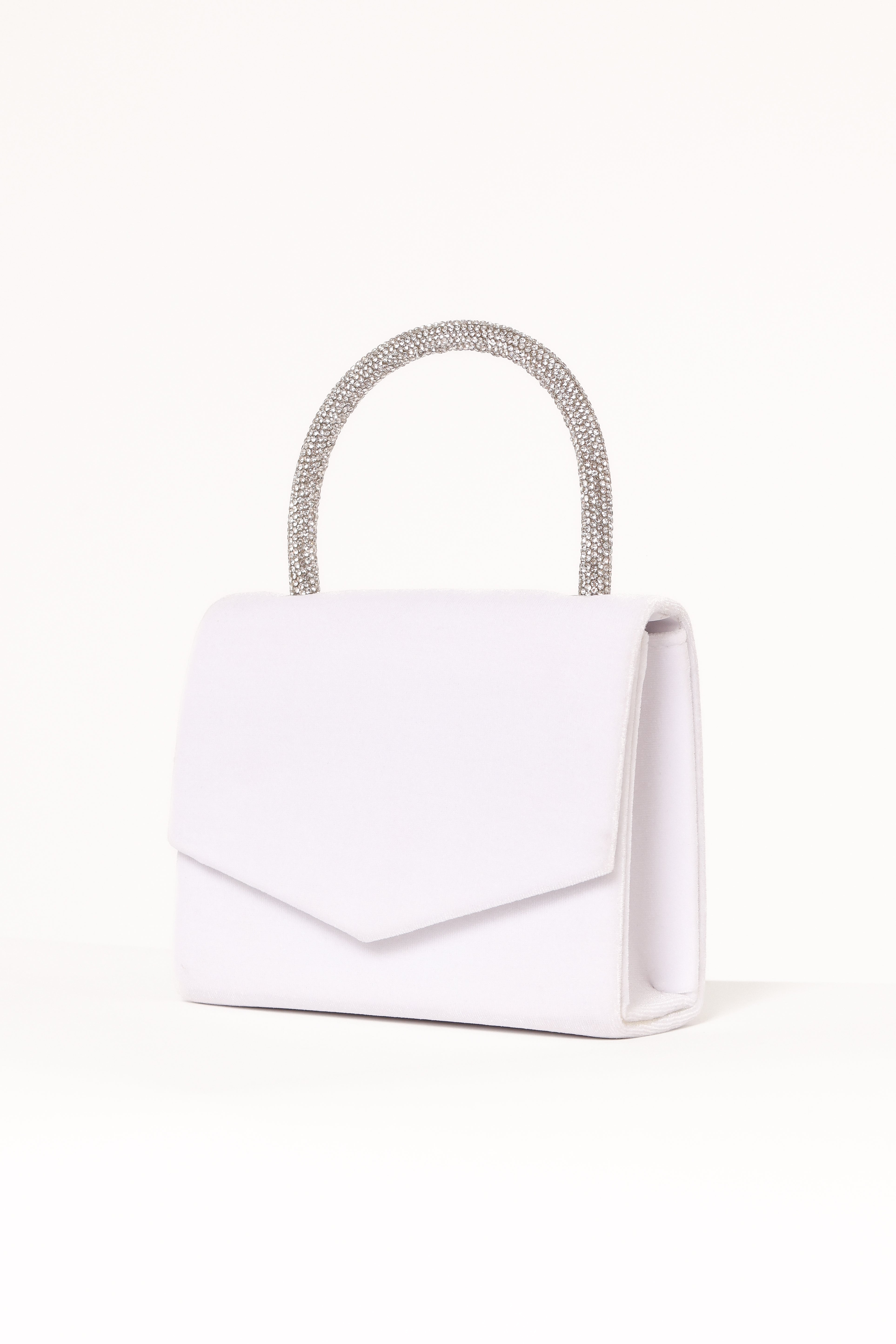 White Kendall Rhinestone Handbag with Detachable Chain