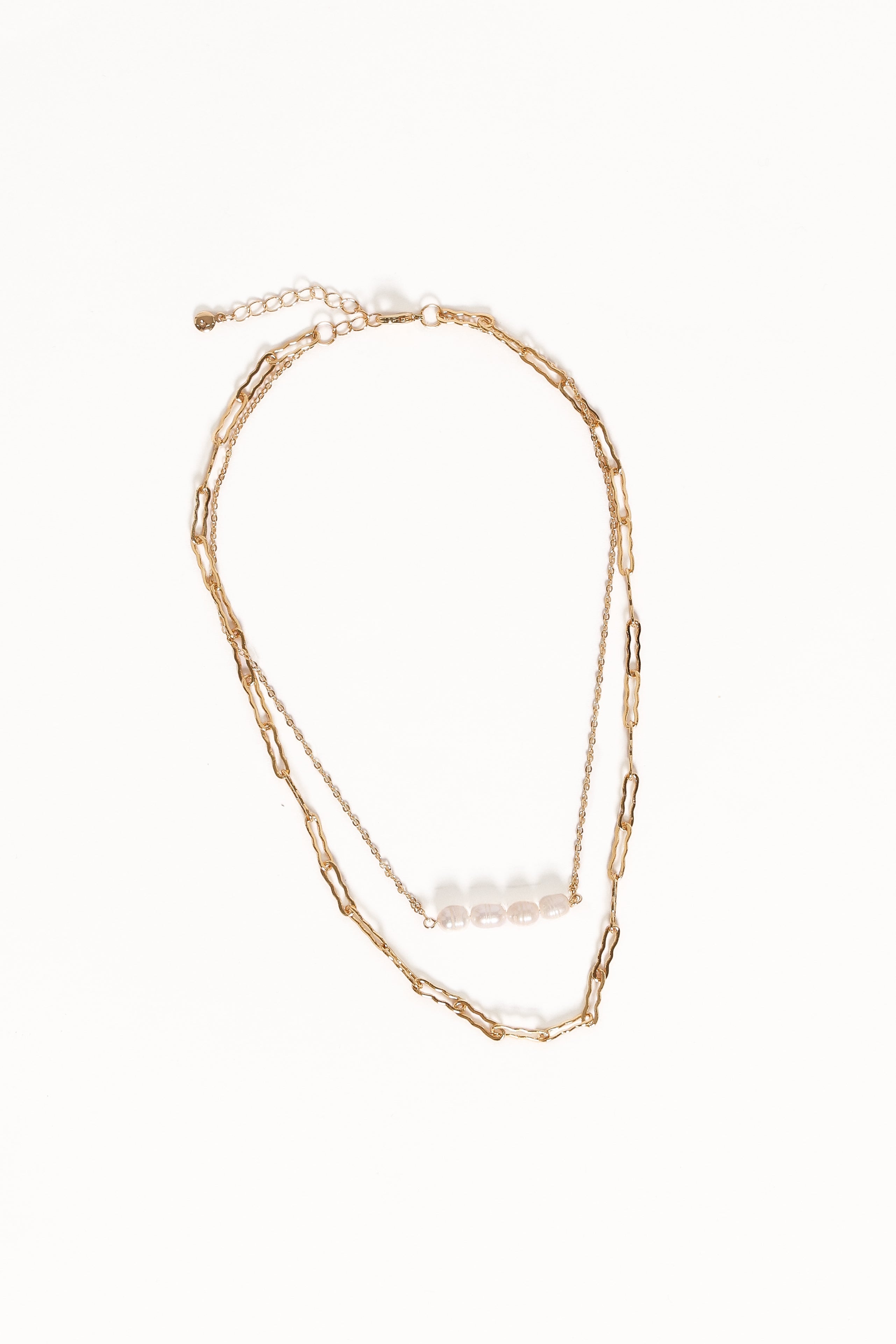Gold Pearl Pendant Necklace - Double Layered Chain - Sharon