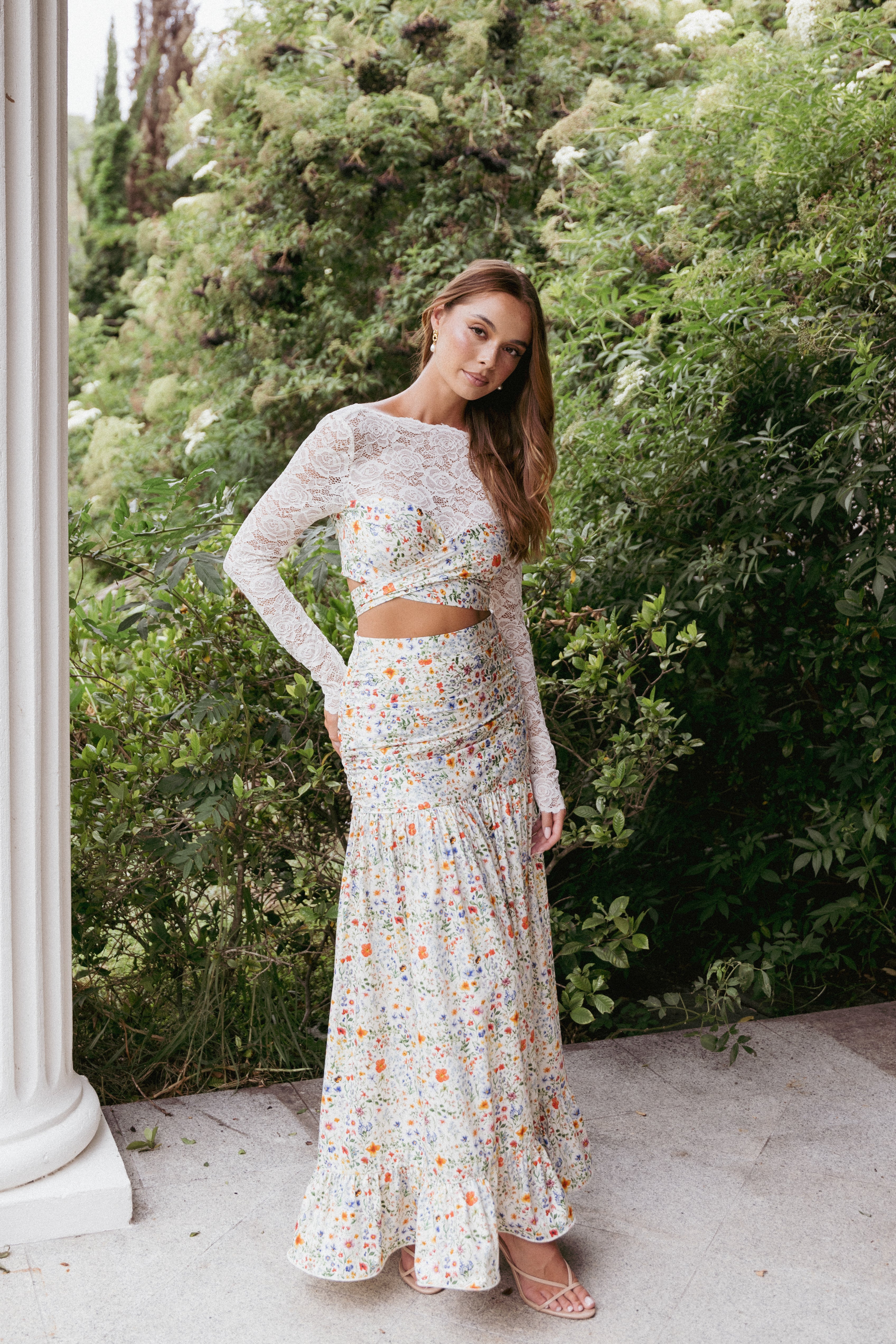 Floral Maxi Skirt - High Waisted Dara Skirt with Drop Waist