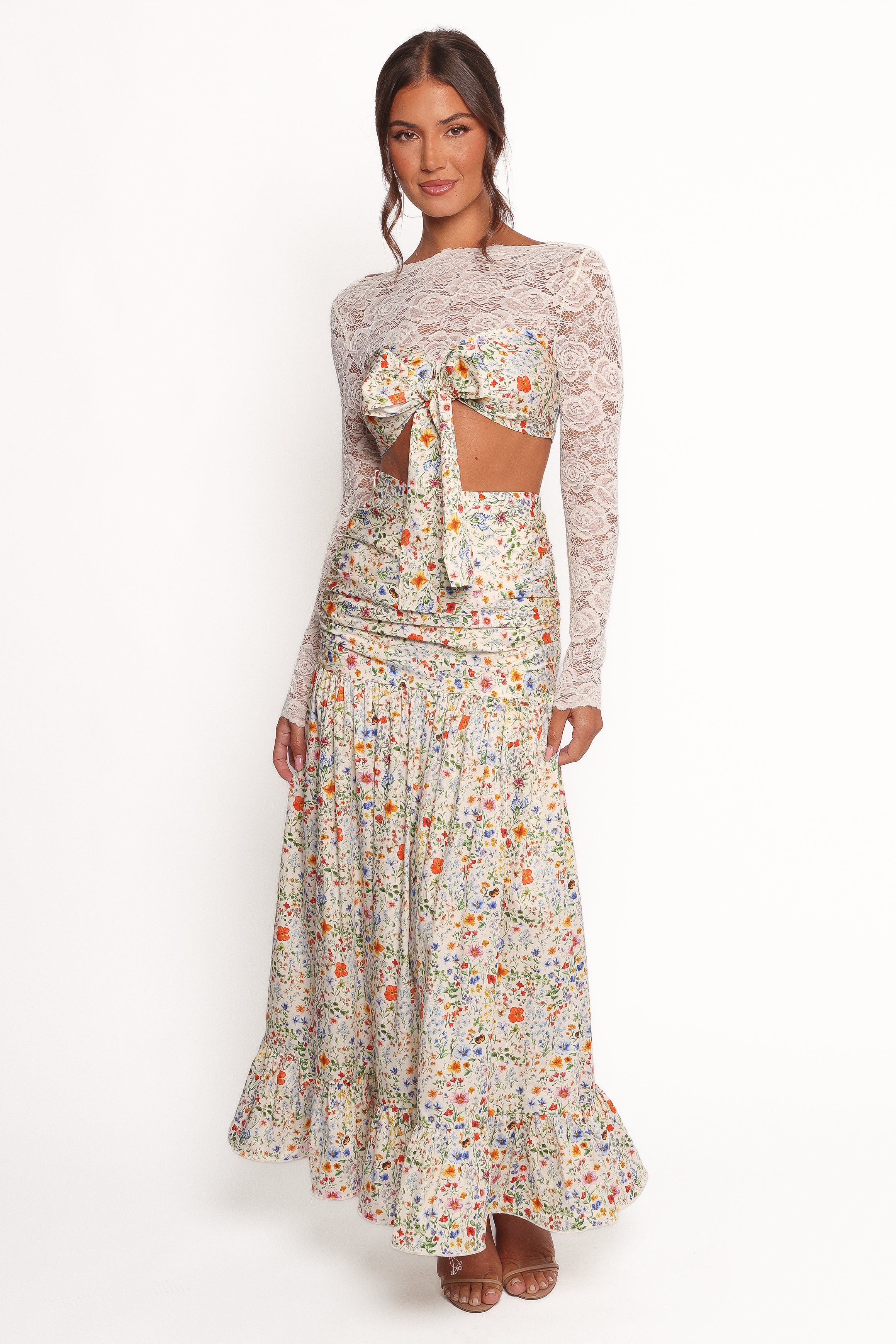 Floral Maxi Skirt - High Waisted Dara Skirt with Drop Waist