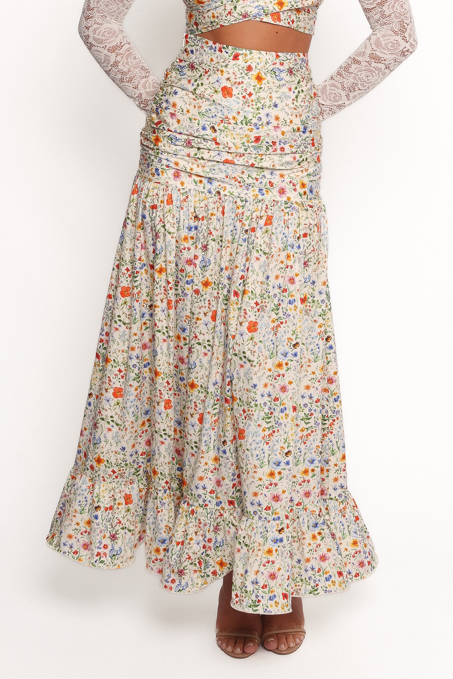 Floral Maxi Skirt - High Waisted Dara Skirt with Drop Waist
