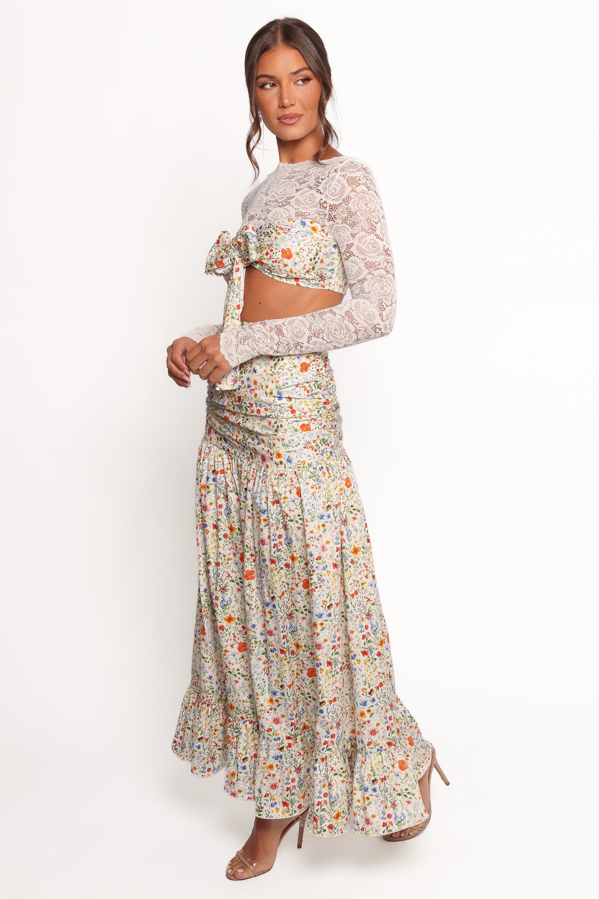 Floral Maxi Skirt - High Waisted Dara Skirt with Drop Waist