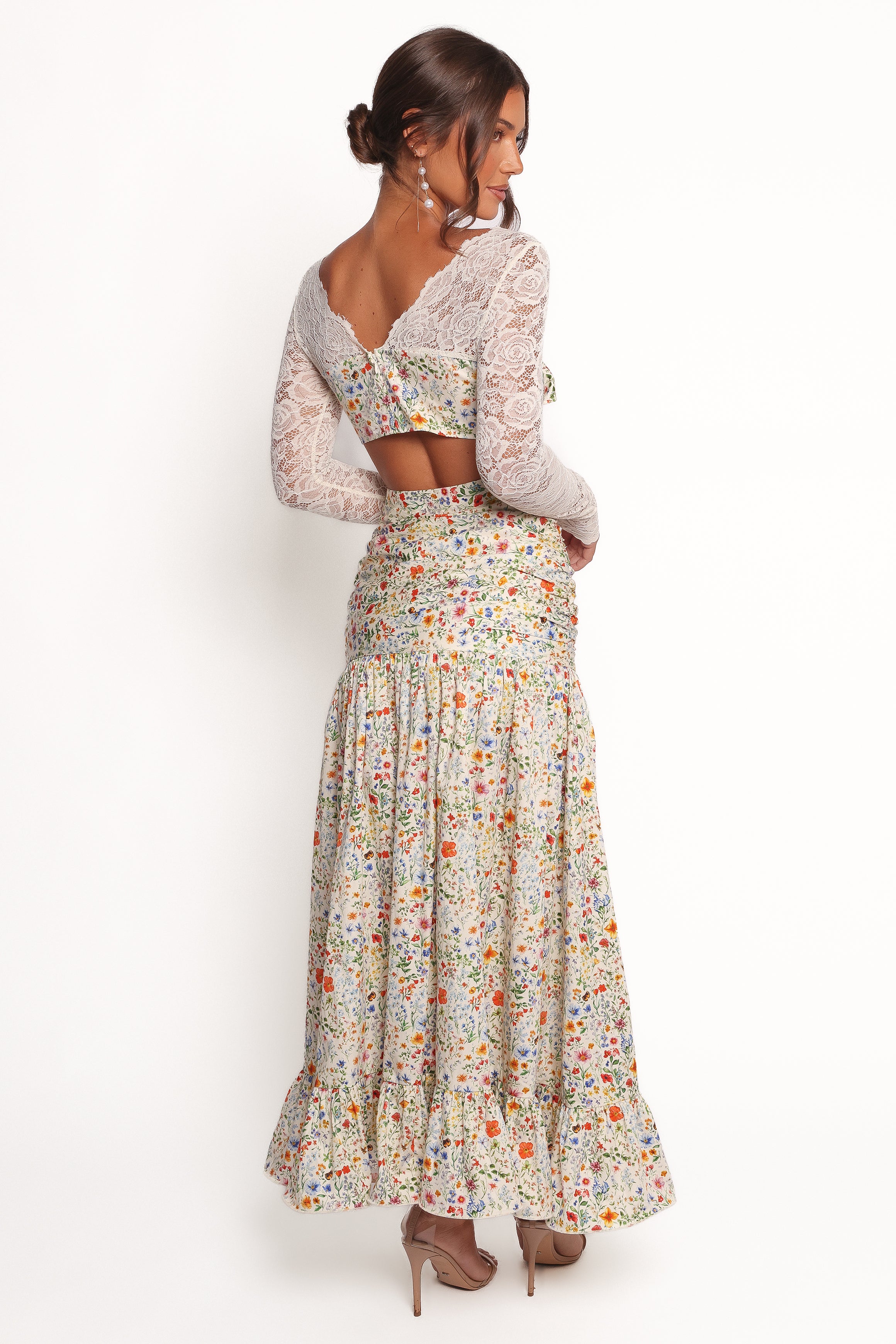 Floral Maxi Skirt - High Waisted Dara Skirt with Drop Waist