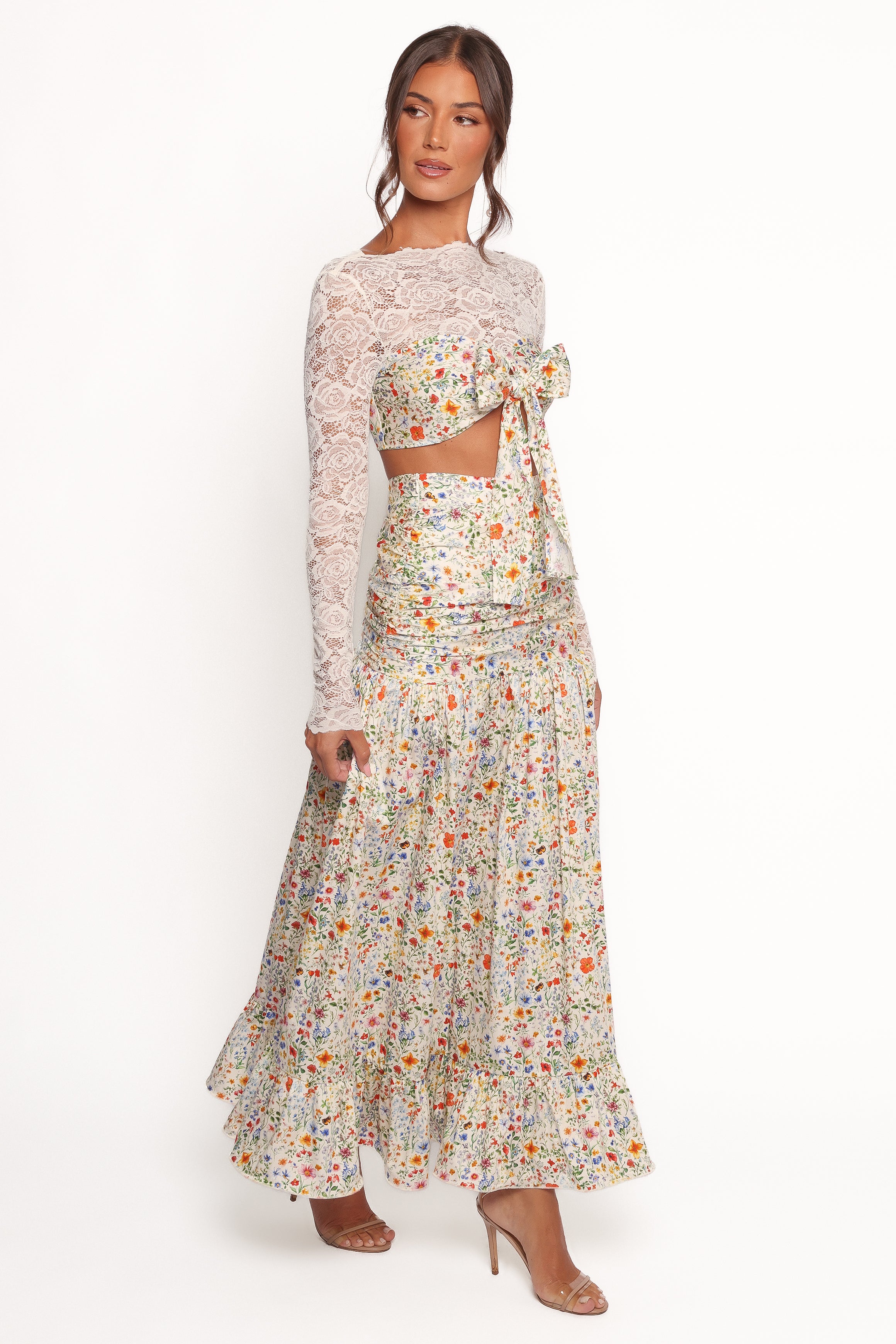 Floral Maxi Skirt - High Waisted Dara Skirt with Drop Waist