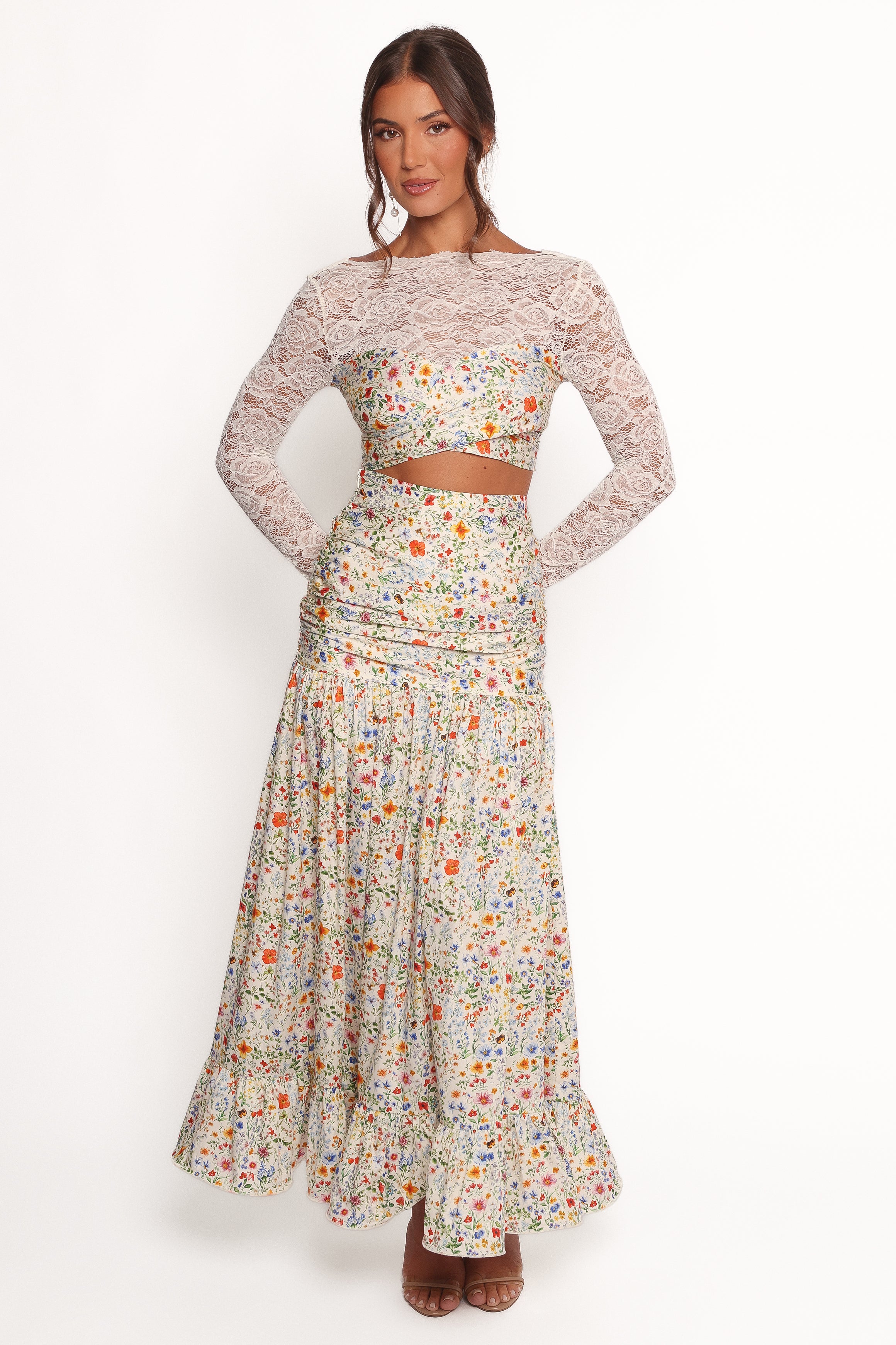 Floral Maxi Skirt - High Waisted Dara Skirt with Drop Waist