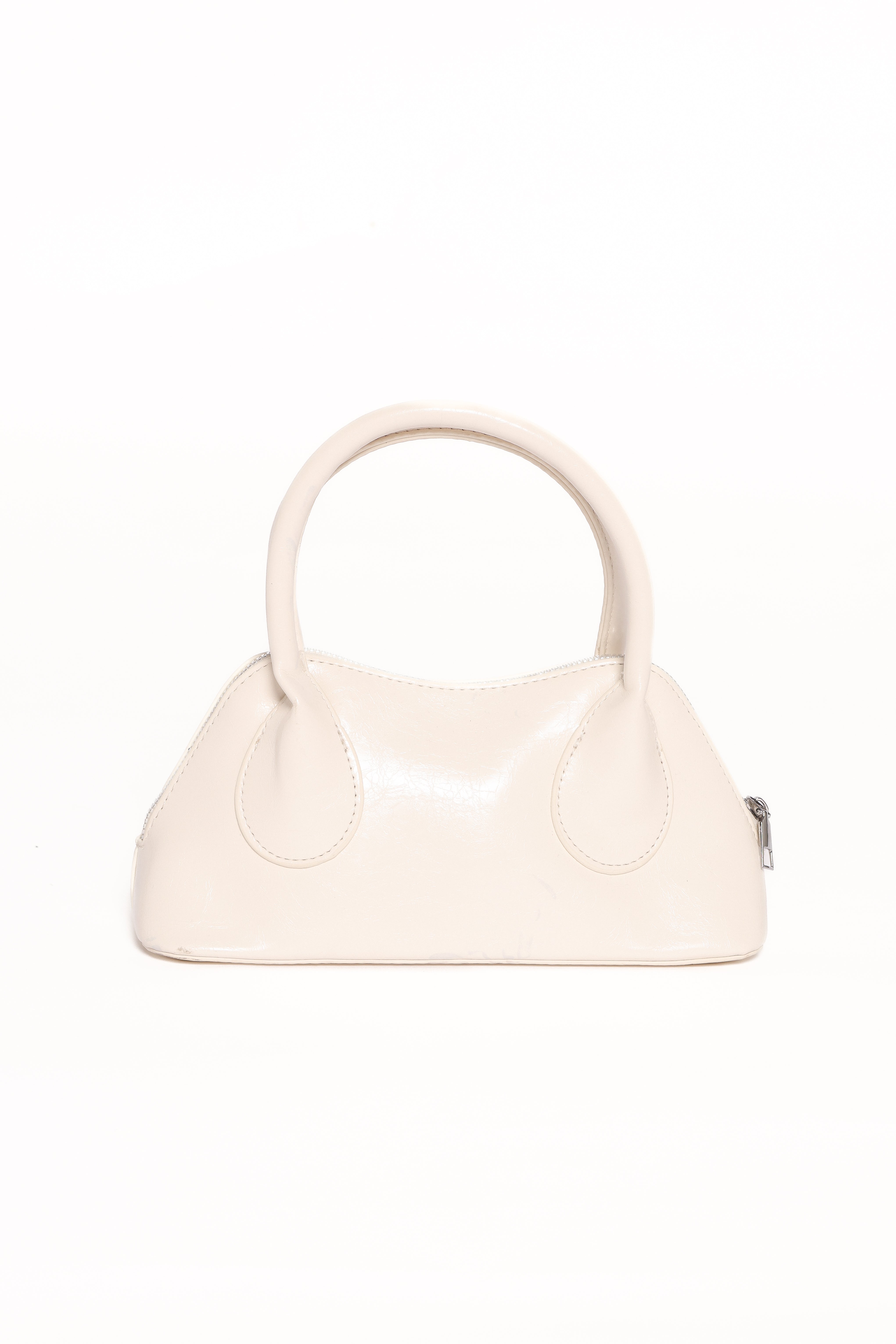 White Carolyn Handbag with Detachable Strap & Zip Closure