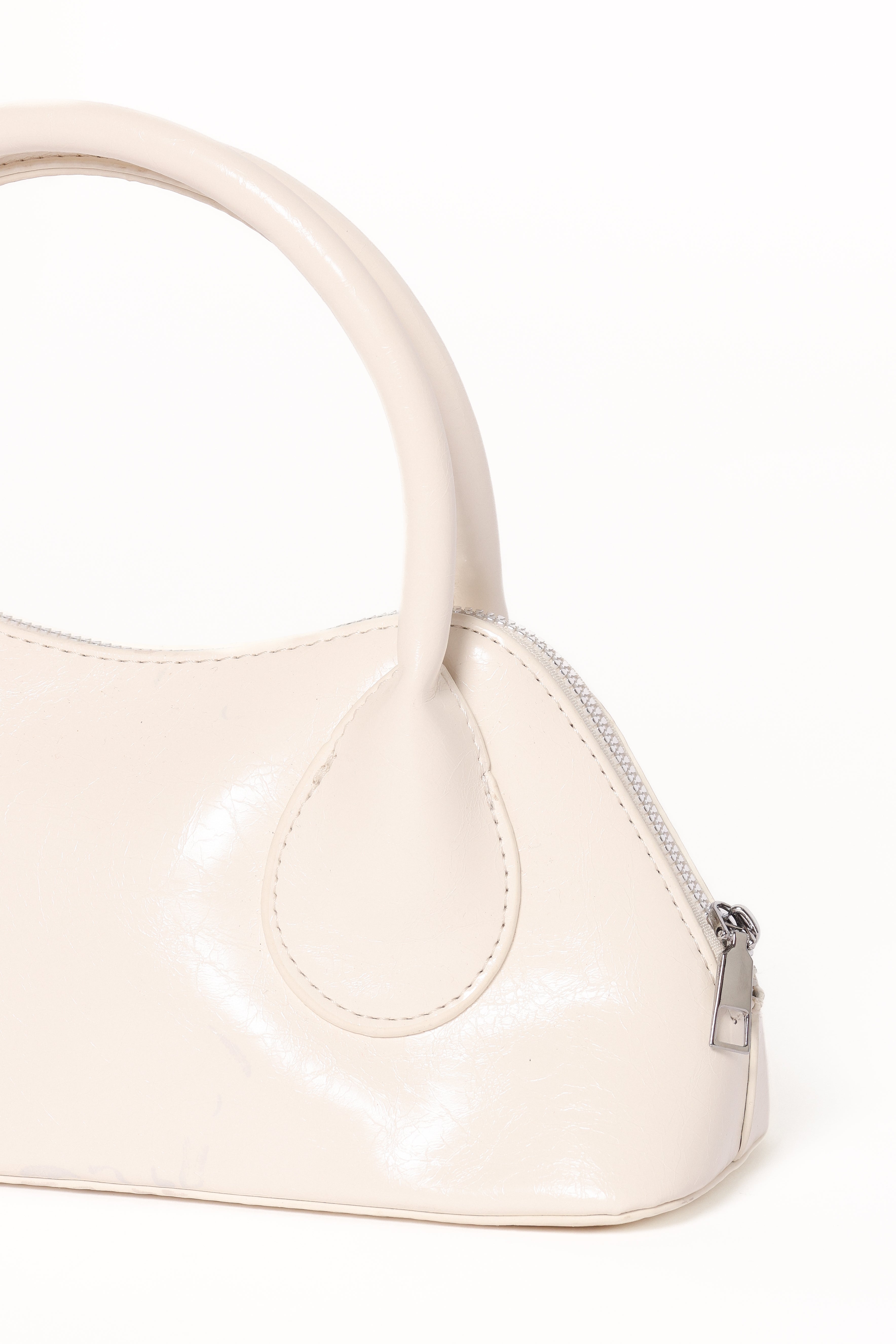 White Carolyn Handbag with Detachable Strap & Zip Closure