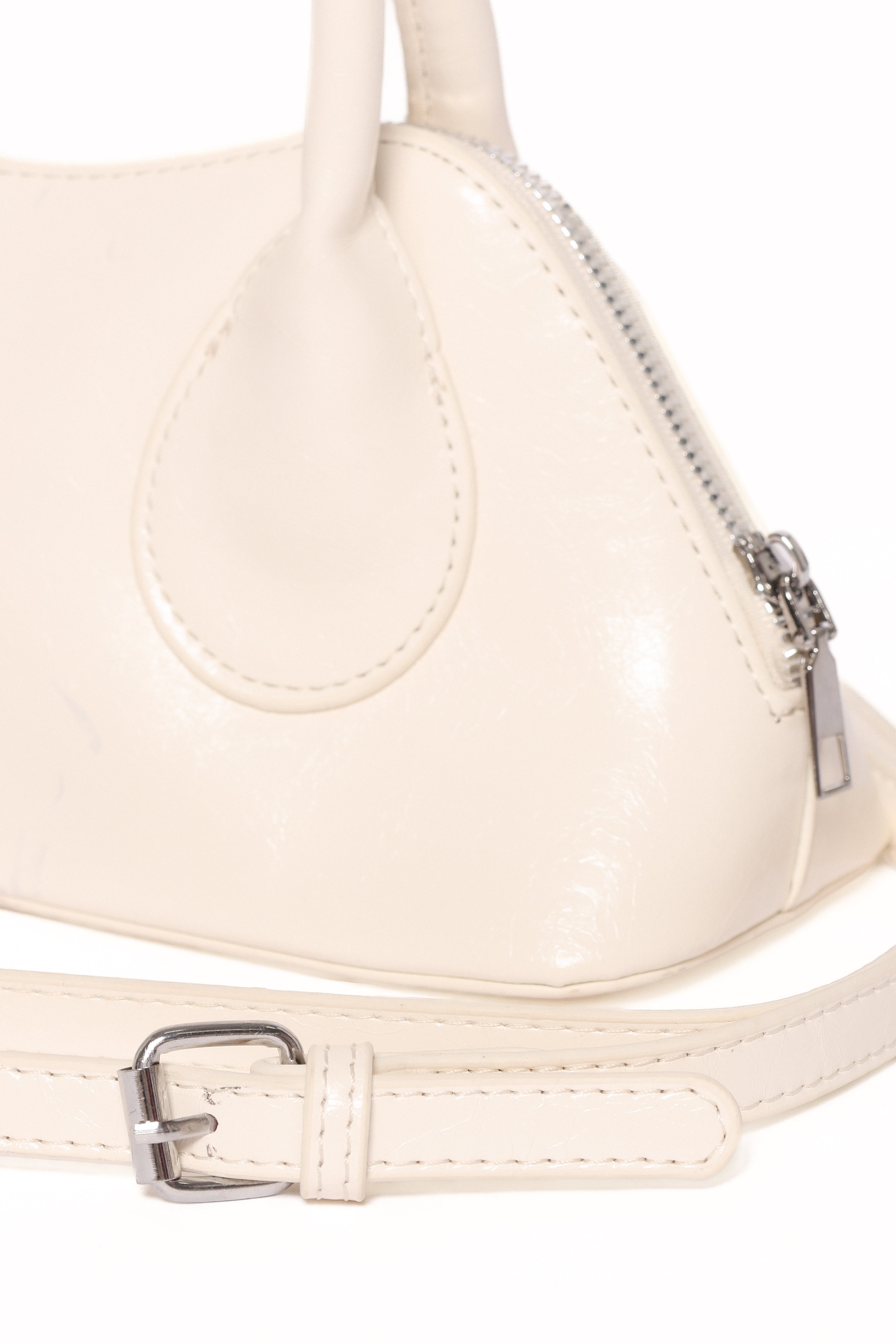 White Carolyn Handbag with Detachable Strap & Zip Closure