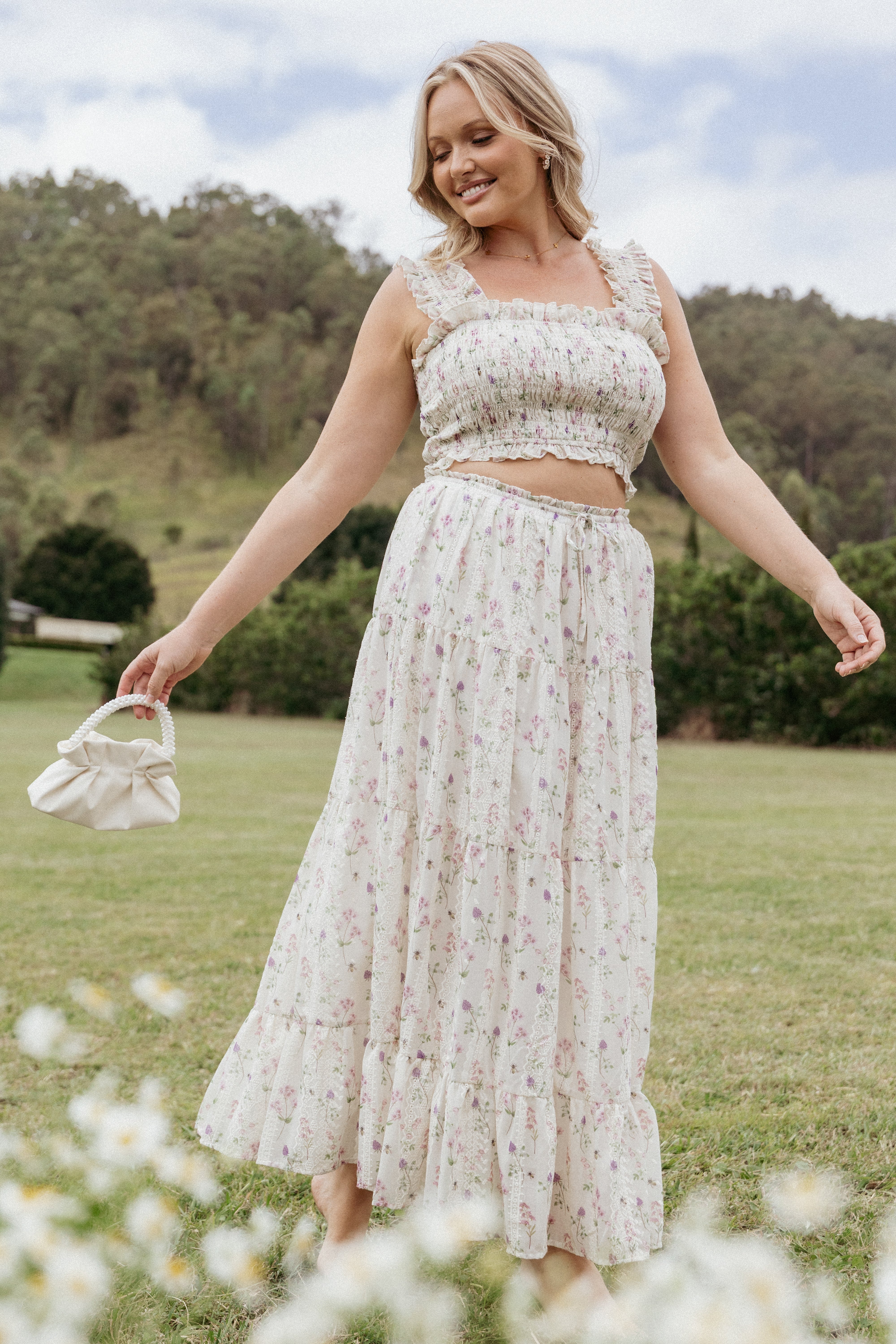 Floral Print Maxi Skirt with Embroidered Detail - Amberlyn