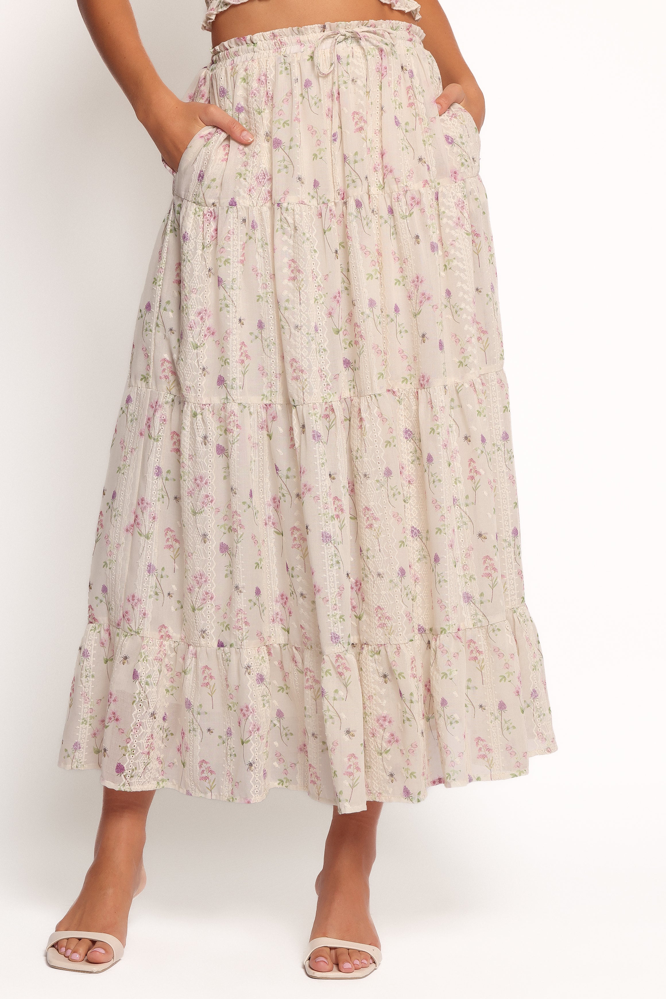 Floral Print Maxi Skirt with Embroidered Detail - Amberlyn