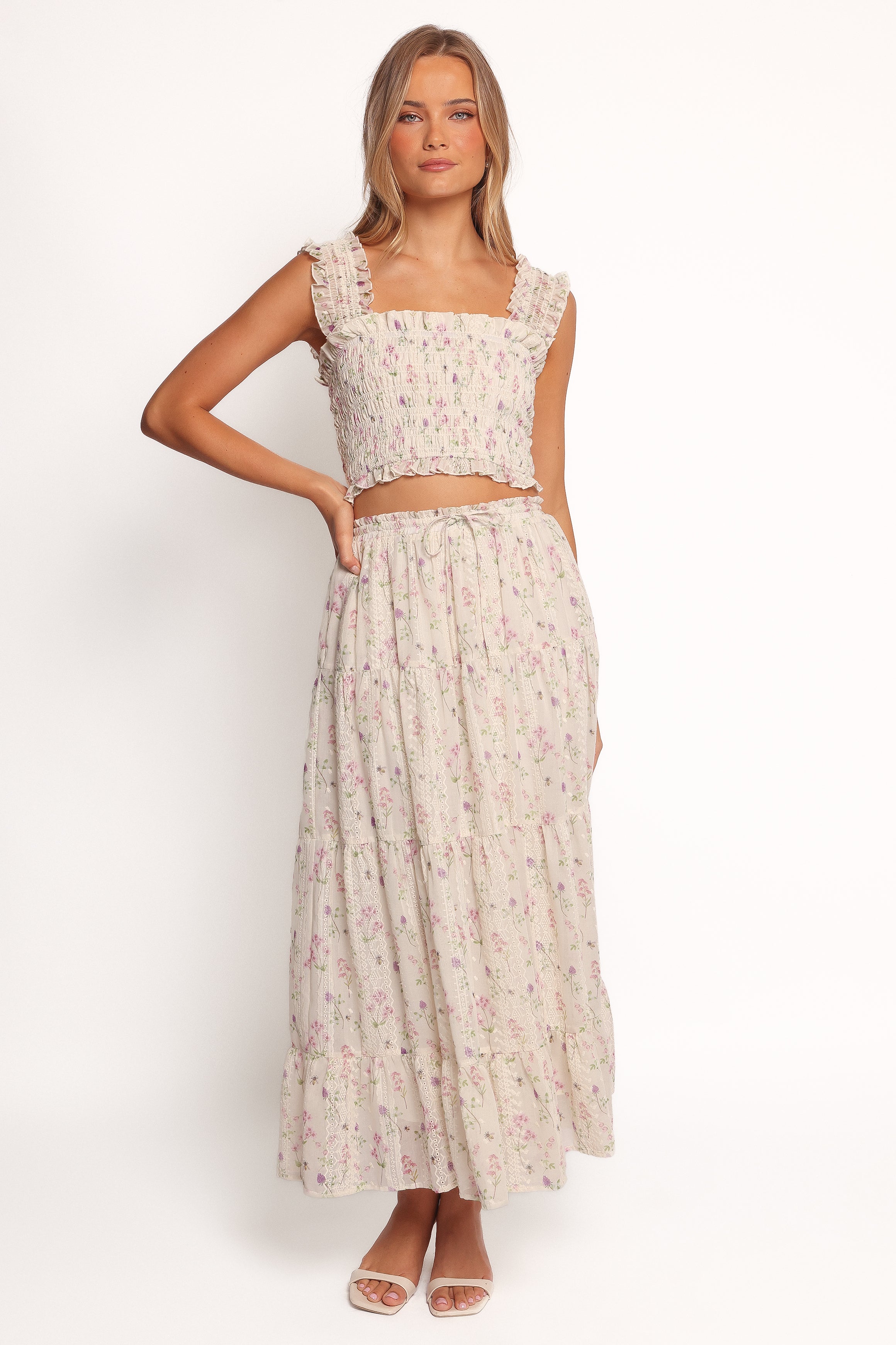 Floral Print Maxi Skirt with Embroidered Detail - Amberlyn