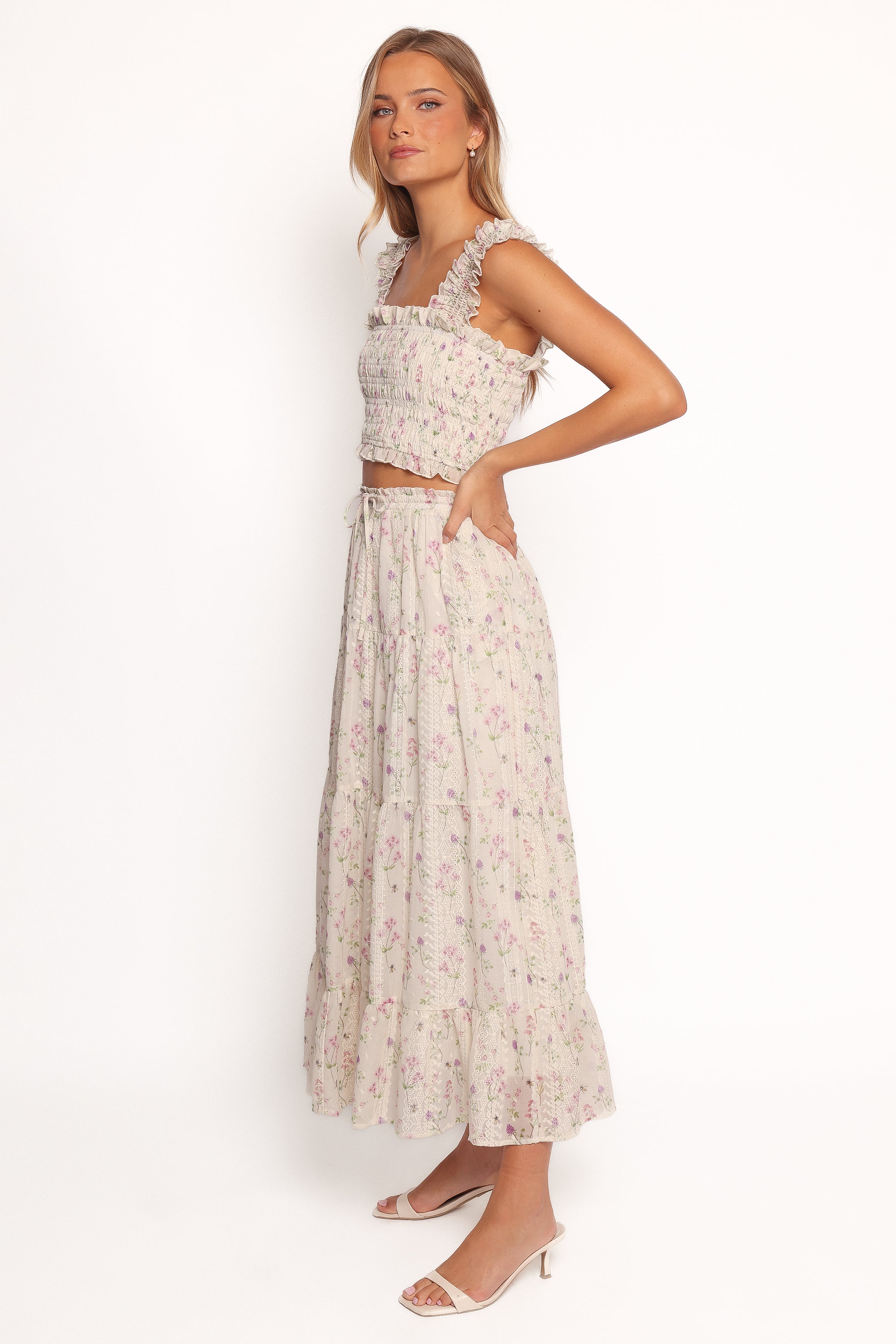 Floral Print Maxi Skirt with Embroidered Detail - Amberlyn