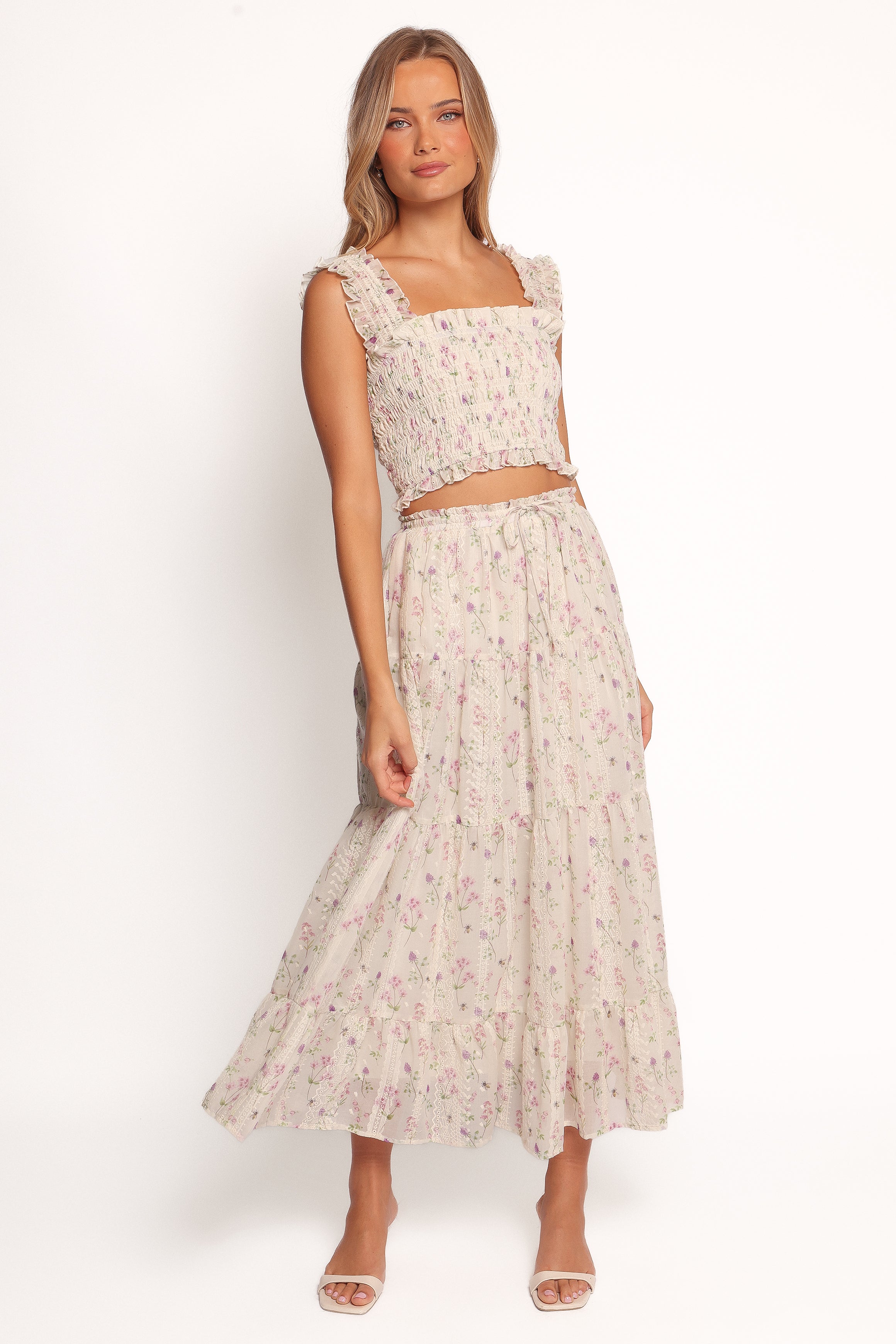 Floral Print Maxi Skirt with Embroidered Detail - Amberlyn