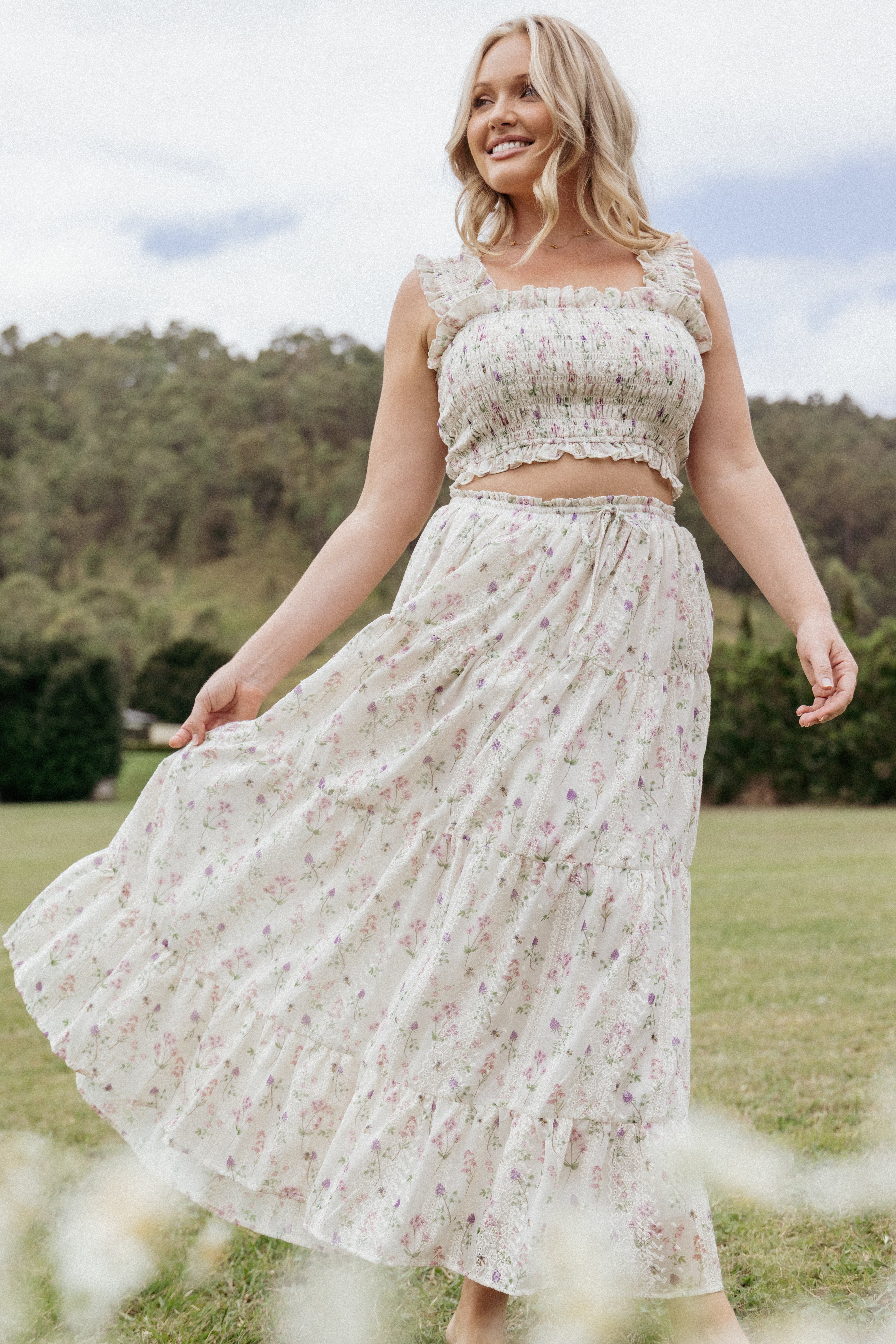Floral Print Maxi Skirt with Embroidered Detail - Amberlyn