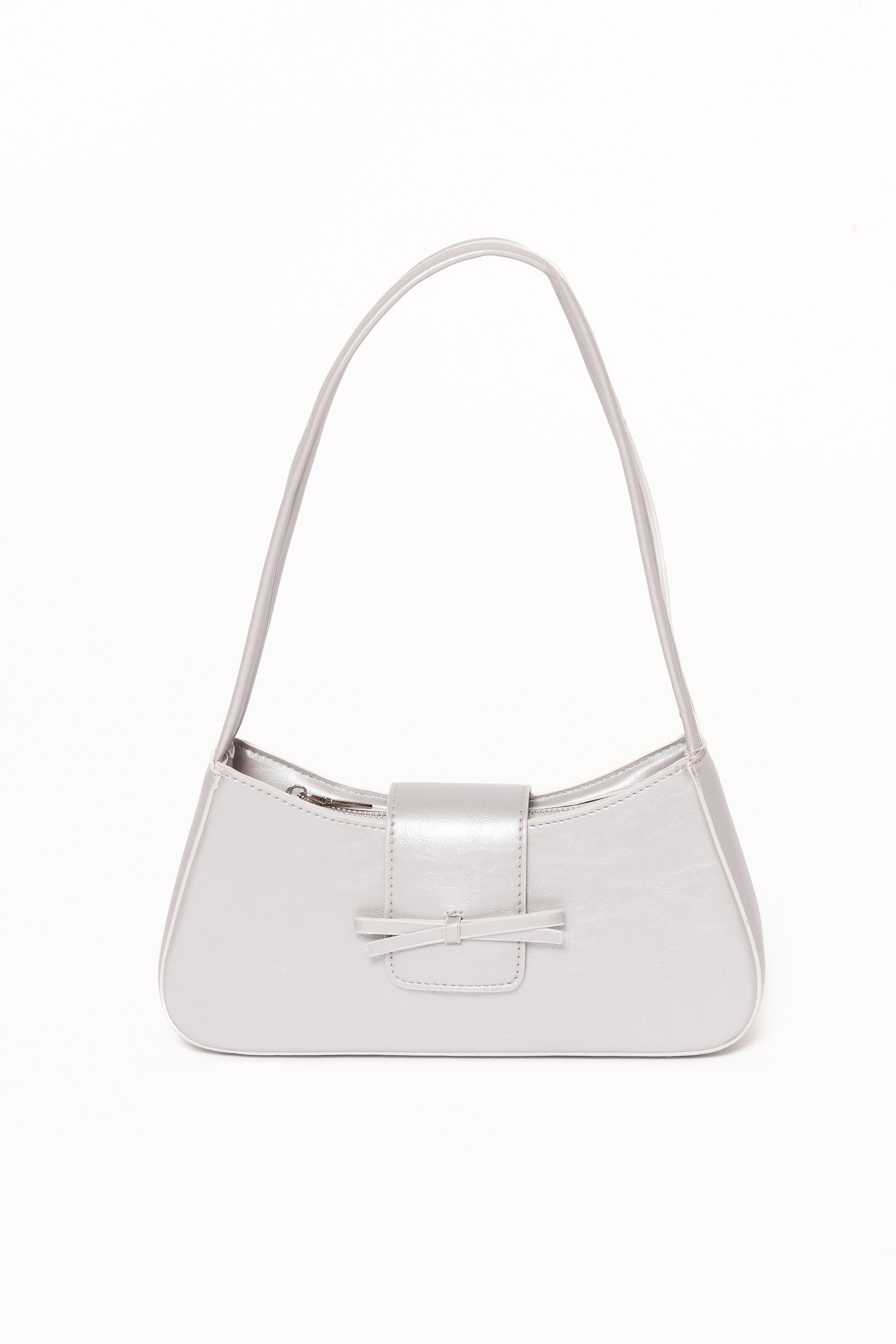 Selma Silver Faux Leather Shoulder Bag with Detachable Strap