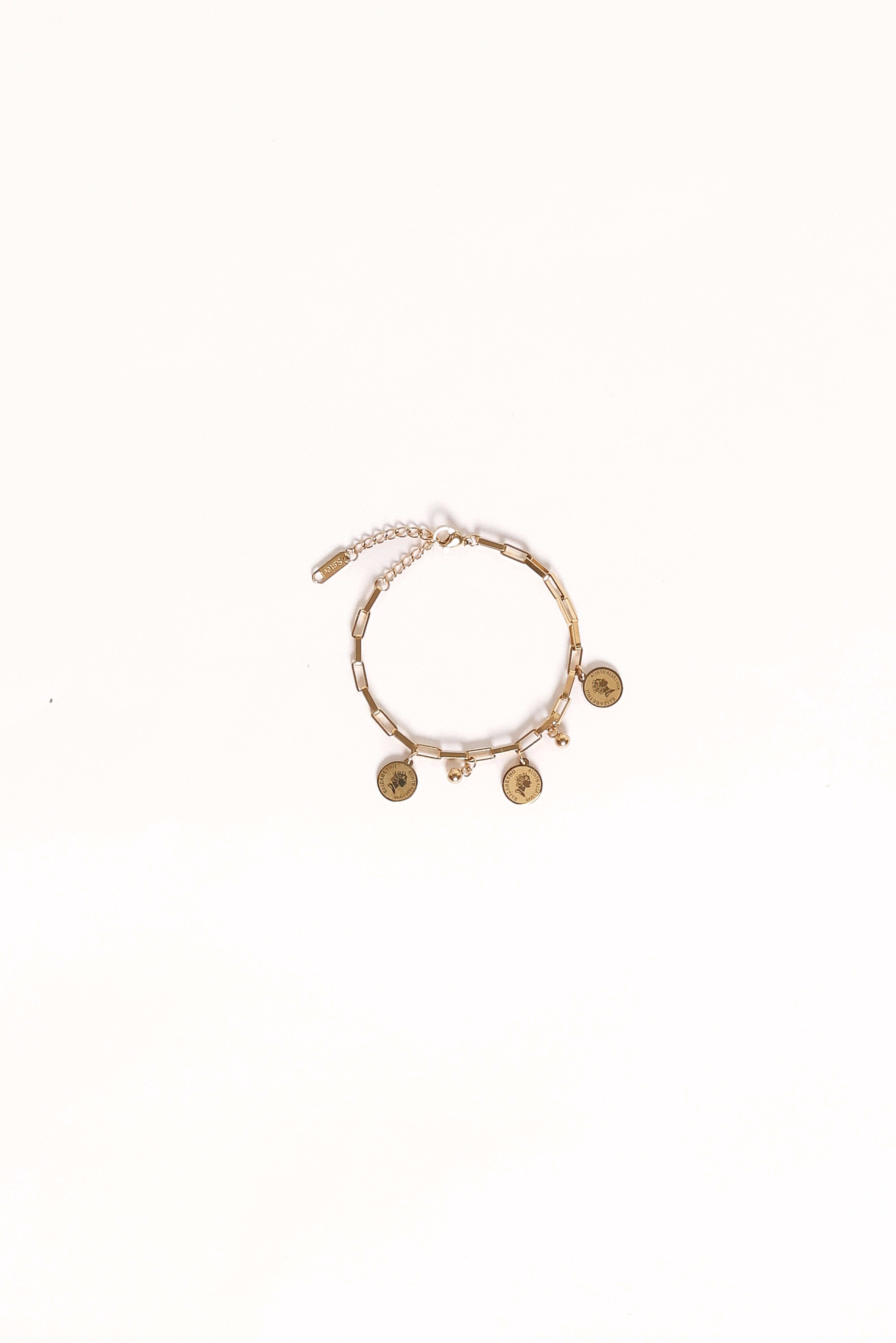 Gold Link Chain Bracelet with Coin Charm - Amelie Elegant Jewelry