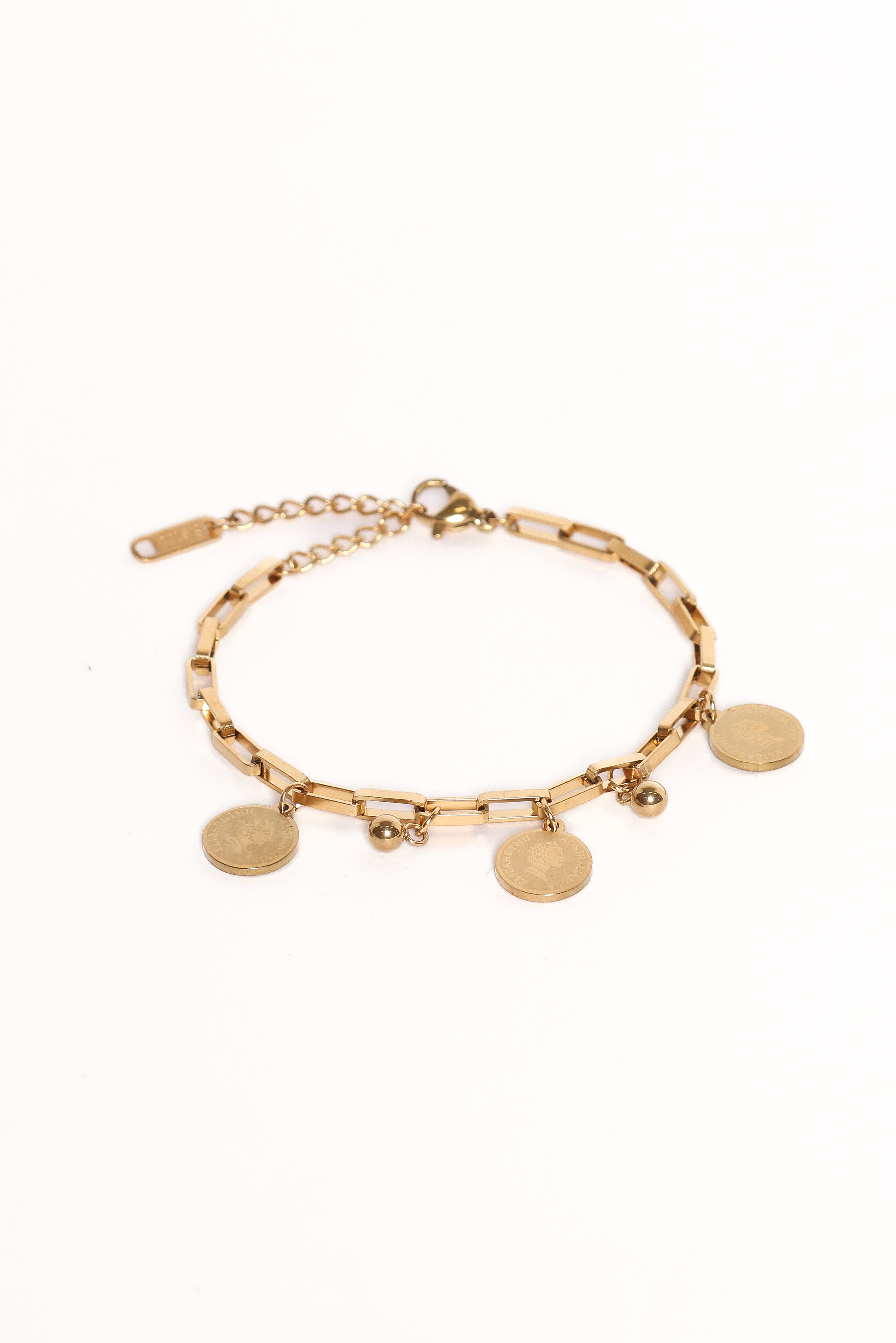 Gold Link Chain Bracelet with Coin Charm - Amelie Elegant Jewelry