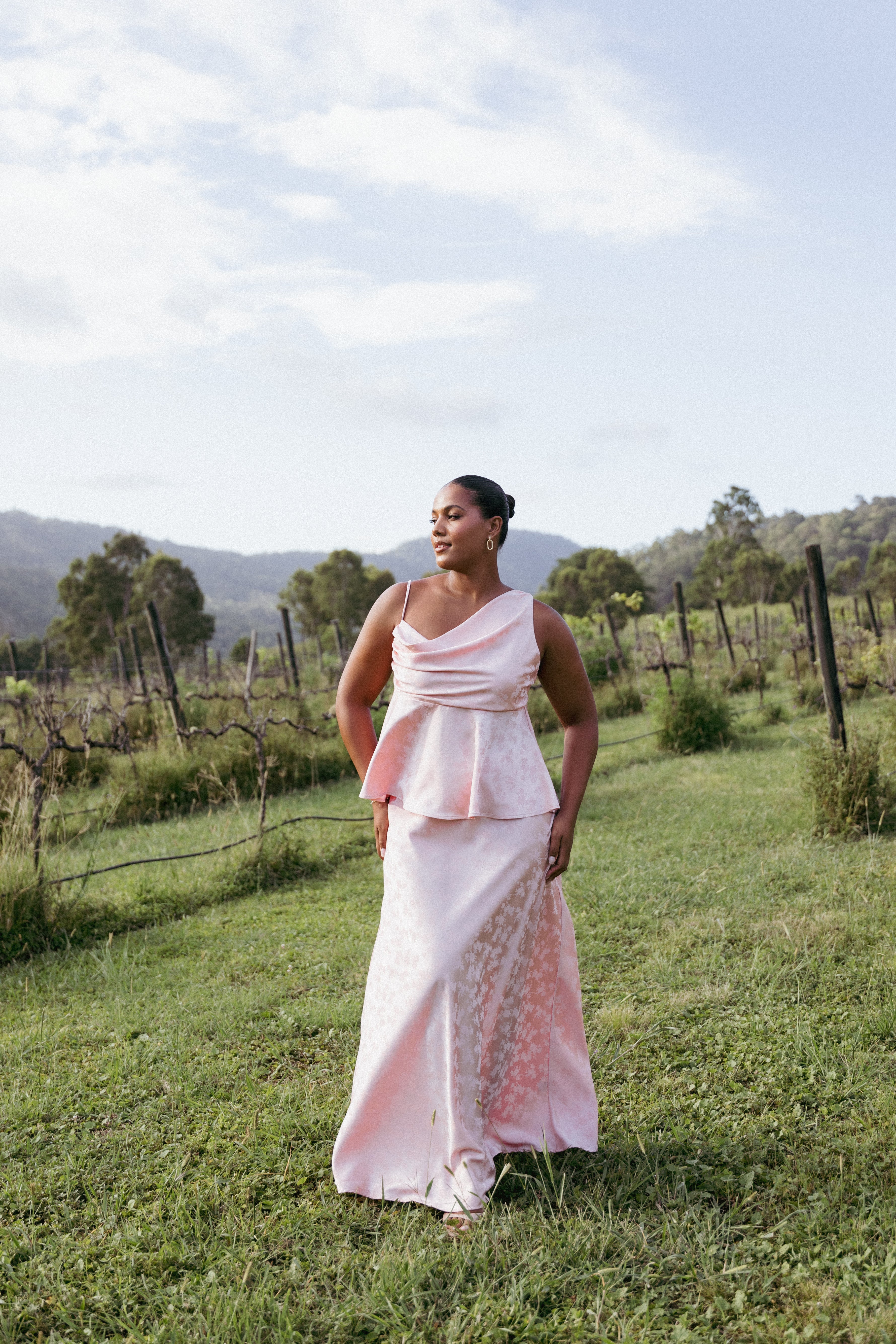 Alysa Blush Floral Maxi Skirt Set with Cowl Neck Top