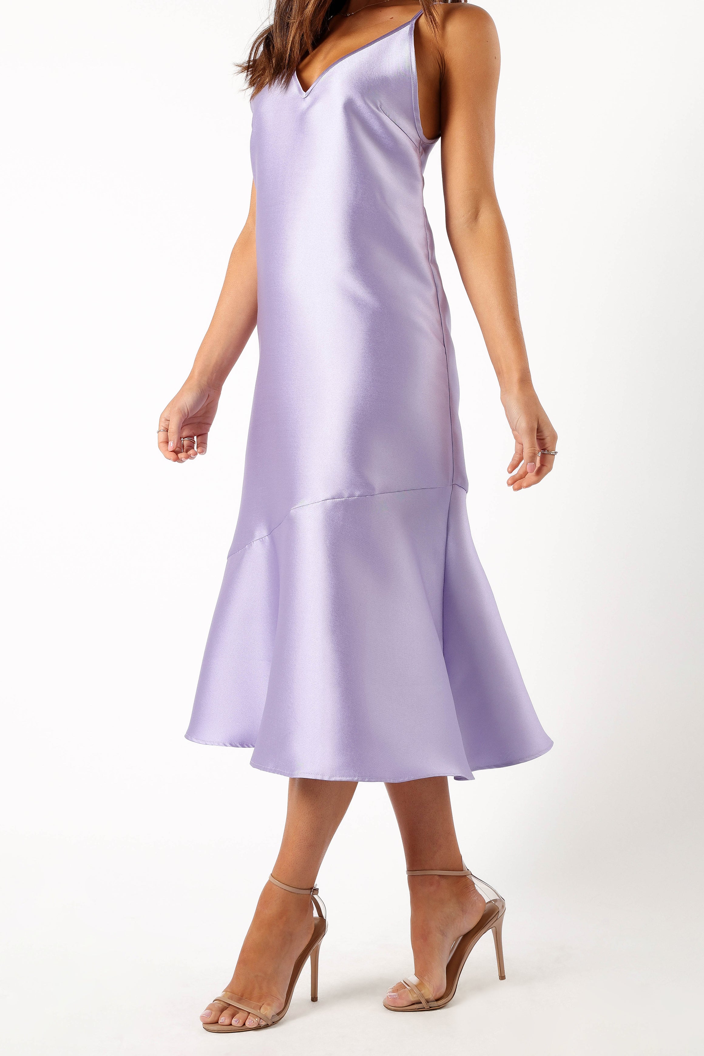 Lavender Novan Midi Dress with V-Neck & Adjustable Straps
